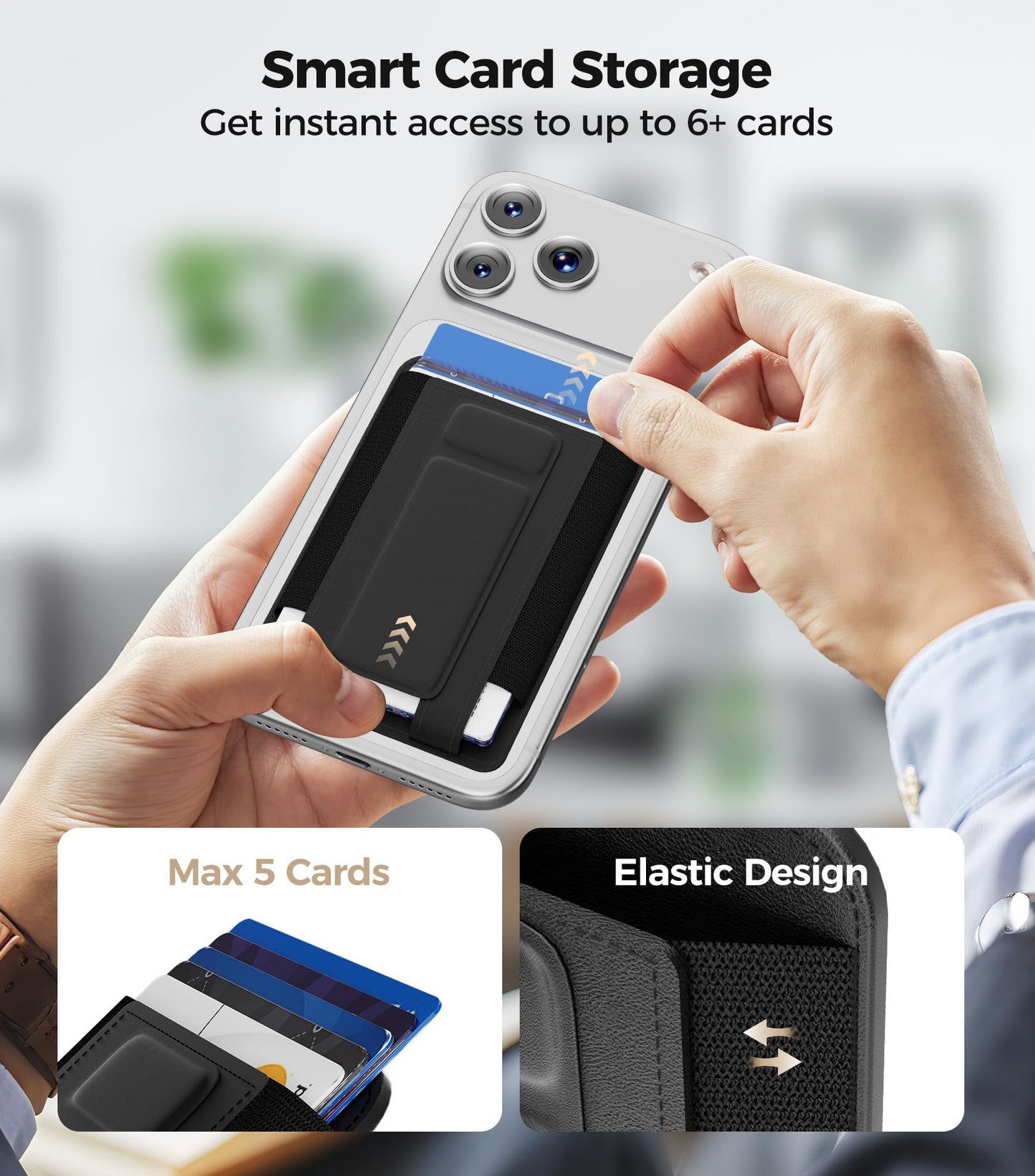 for MagSafe Wallet, Works with Apple Find My, 5-Card RFID Holder with Stand Also Grip, Strong Magnetic Wallet for iPhone 17/16/15/14/13/12 Pro Max Air Plus, Wireless Charging, Brown BST220