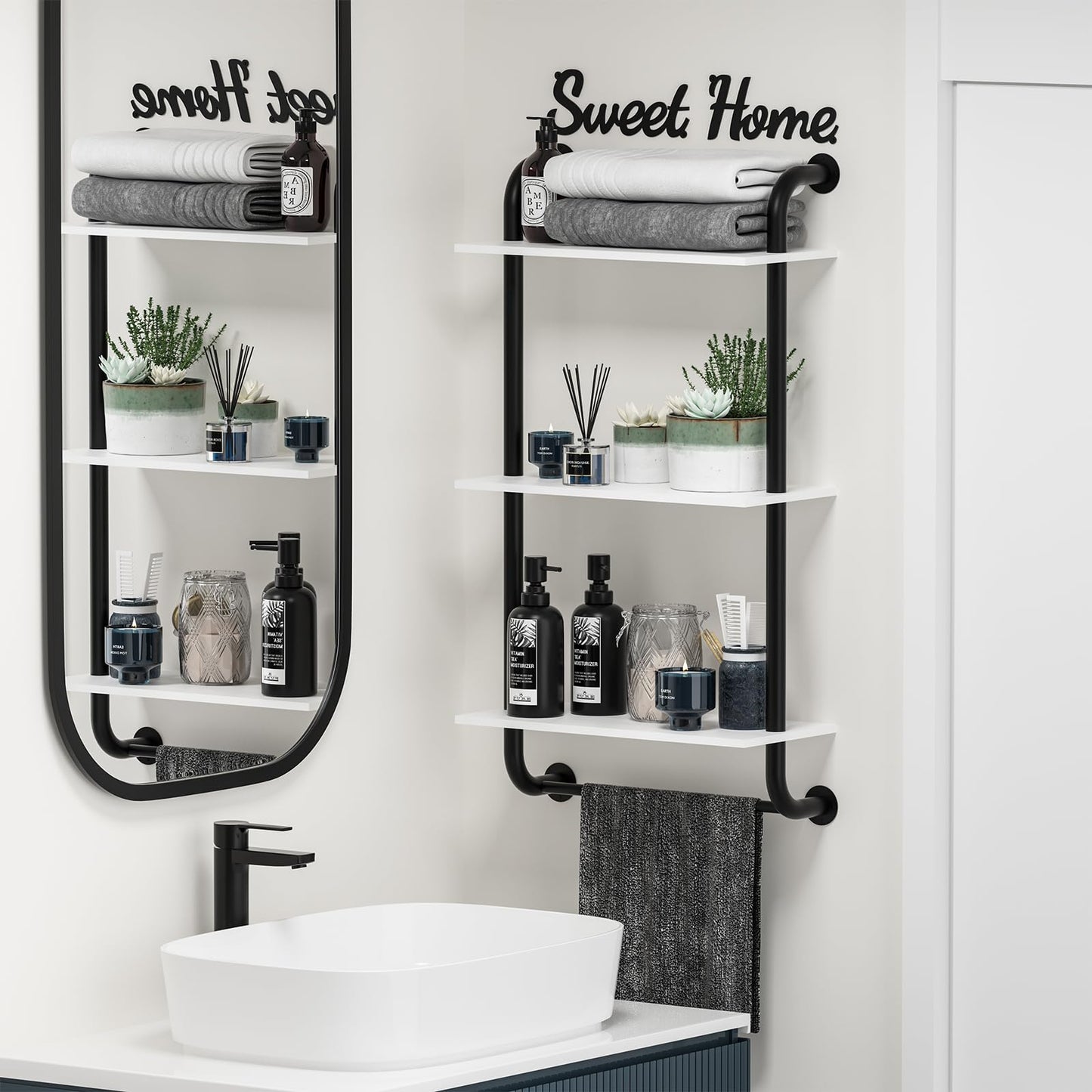Tinpin Bathroom Shelves Wall Mounted, Rustic Farmhouse Pipe Shelves, Walls Shelf 3-Tier, Industrial Pipe Shelving, Floating Shelf Wall Decor for Bathroom, Kitchen, Bedroom, Living Room 17.3in Black DD1210