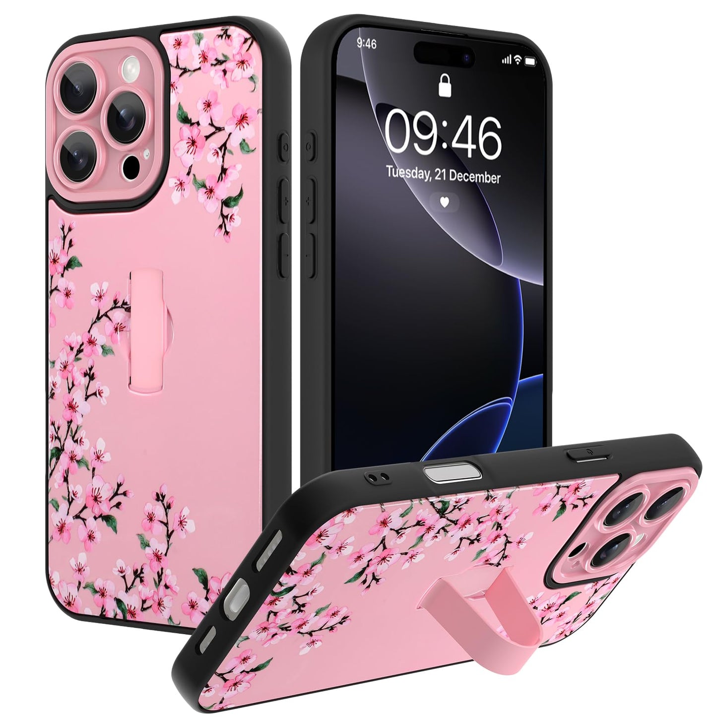 Compatible with iPhone 13 Case, Cute Cheetah Leopard Pattern | Built in Adjustable Wrist Strap Grip Hand Holder Stand Shockproof Kickstand Cover for Women Girls (Black White) WN420