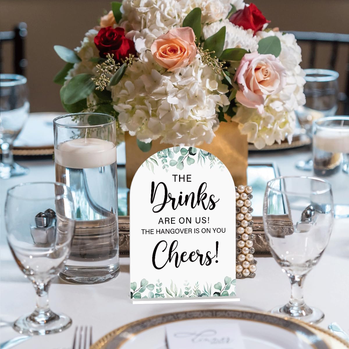 Acrylic Wedding Sign Bubble Send Off Signs for Ceremony Modern Calligraphy Arch Acrylic Table Top Signs for Wedding Reception and Event Party Table Decor (White Eucalyptus Leaves) BST326L