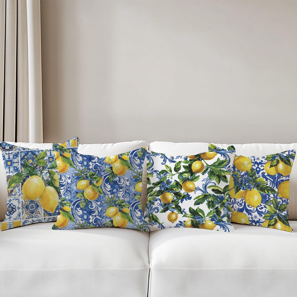 4 PCs Lemon Decor Pillow Covers 18x18, Italian Gifts Throw Pillow Covers | Italy Lemon Pillow Cases Decorative Pillow Protectors Living Room Bedroom Office Home Decor for Cushion Car Bed BST202