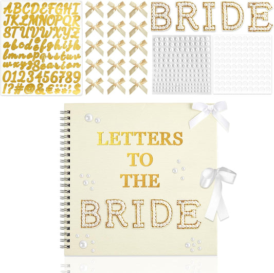 Oitnlaughter 539 Pcs Letters to The Bride Scrapbook Kit 8x8 Inch Wedding Bridal Memory Scrap Book Beige DIY Photo Album Guest Book with Pearl Stickers for Wedding Bridal Shower Anniversary BST326H