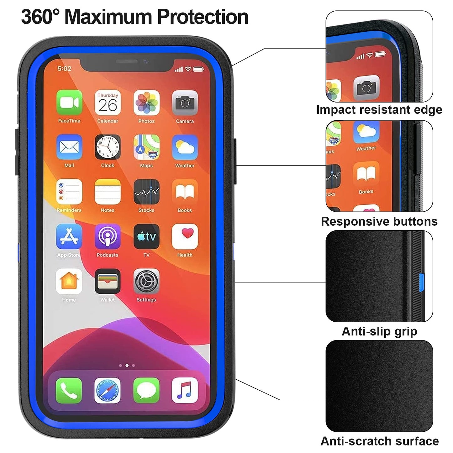 for iPhone 11 Case with Belt Clip Holster Kickstand & 2 Screen Protector, Full Protection Heavy Duty Phone Case, Shockproof Drop-Proof Durable Cover 6.1" [Black+Clip] WN420
