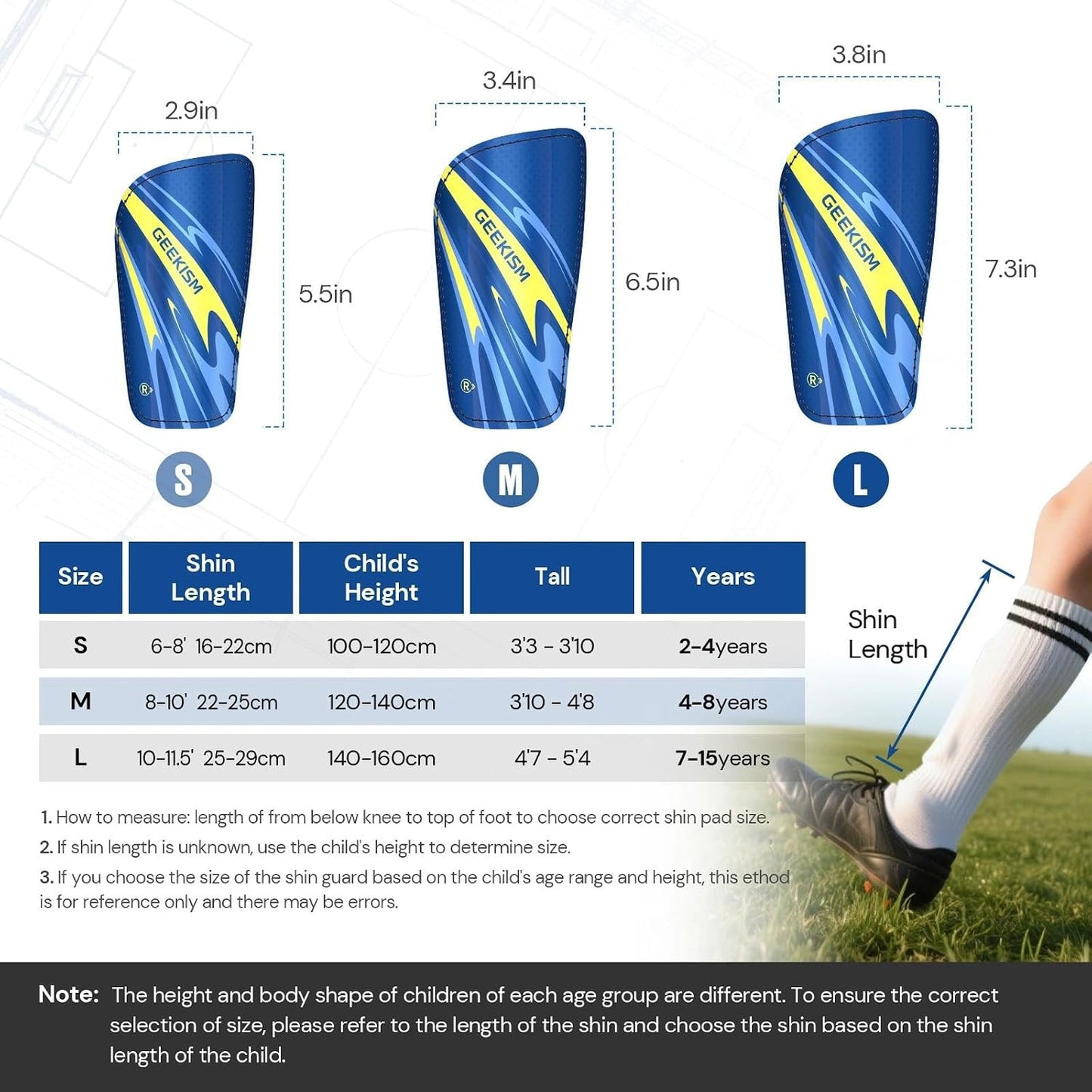Soccer Shin Guards for Youth Kids Toddler - Soccer Shin Pads for Teens & Men, Protective Football Gear for 3-16 Years Boys Girls & Adult, World Cup Lightweight Soccer Equipment WN420