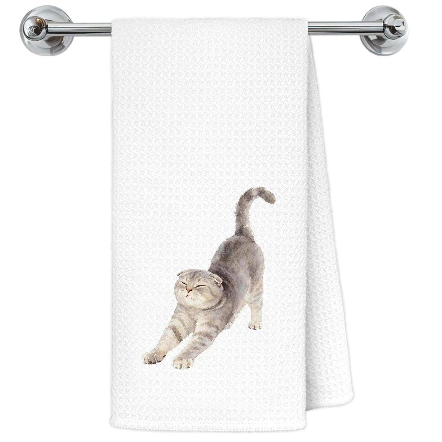 Blue and White Chinoiserie Orange Cat Bathroom Hand Towels, Orange Cat Gifts, Funny Oriental Kitty Decorative Hand Towels Bathroom Restroom Washroom Yoga Spa Zen Decor, 16x24 Inch BST326L