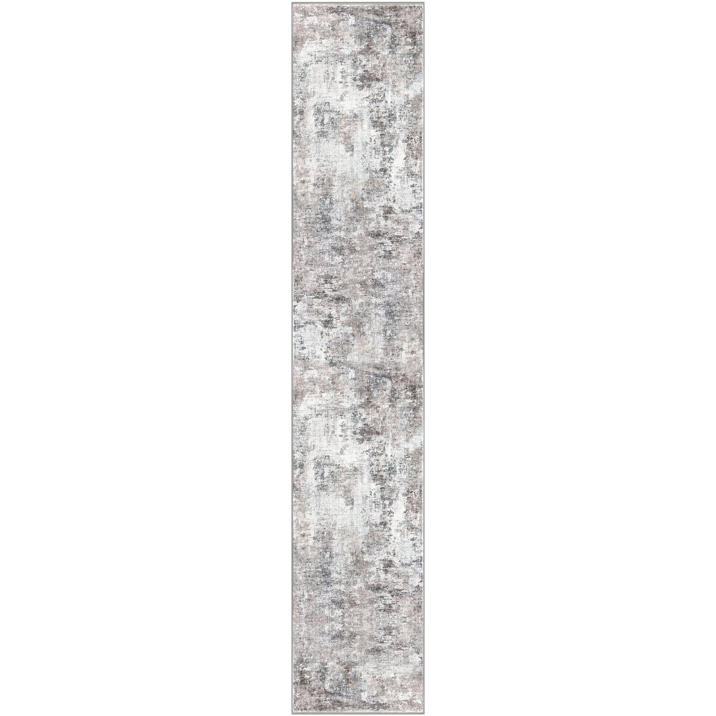 Lansny Modern Abstract Runner - 2x5, Beige Grey Washable Kitchen Entryway Rug Mat Non-Slip Soft Neutral Hallway Rug Thin Print Faux Wool Carpet for Bedroom Laundry Room Indoor BST220