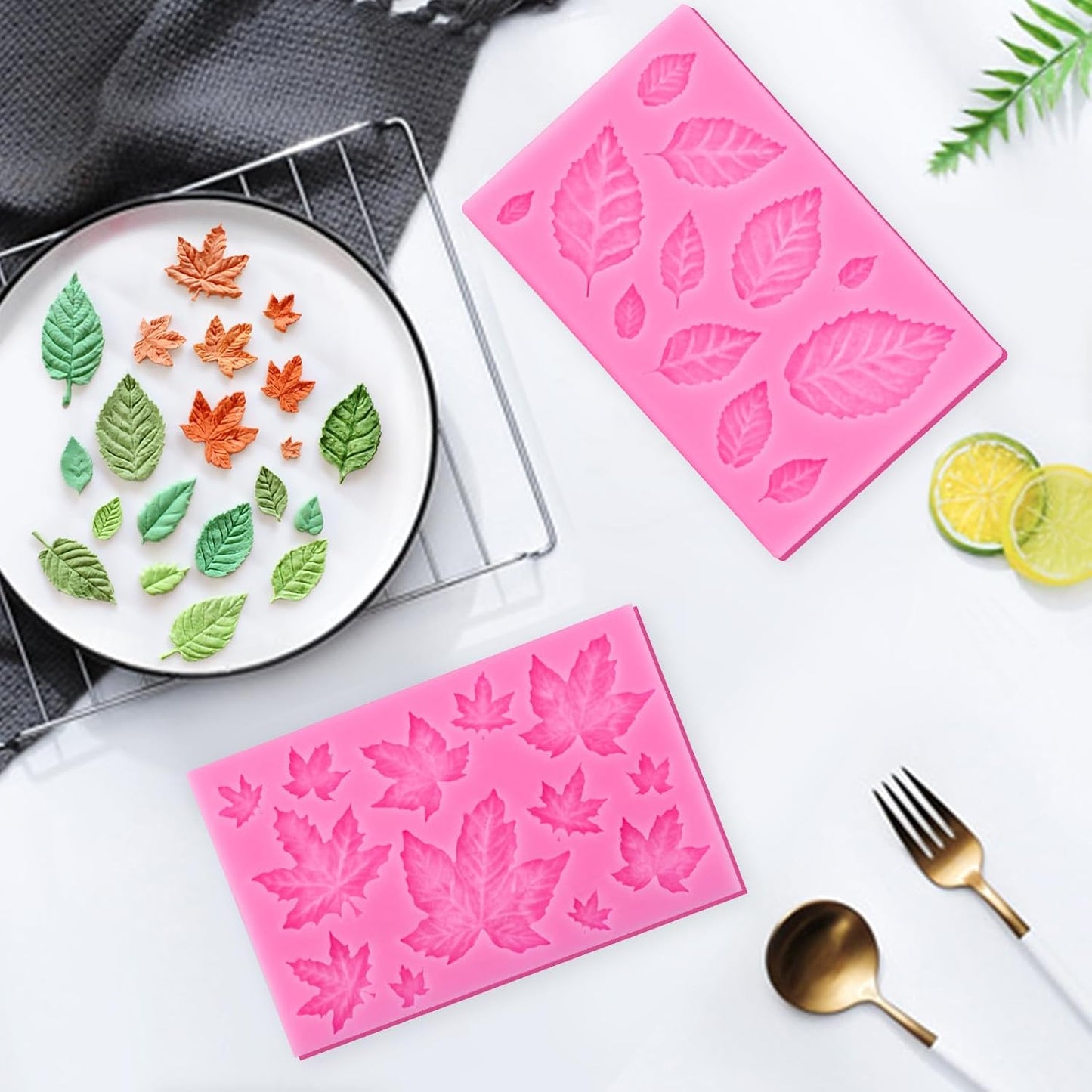 5-piece flower and leaf-shaped silicone molds for cake decoration, chocolate making, polymer clay, resin casting and DIY crafts making BST326L