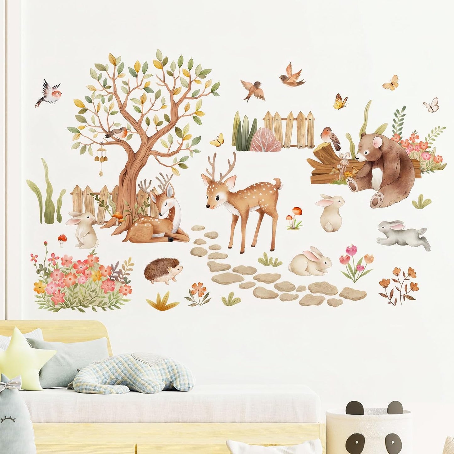 Woodland Animal Wall Stickers, Boho Forest Deer Bear Baby Nursery BST326L