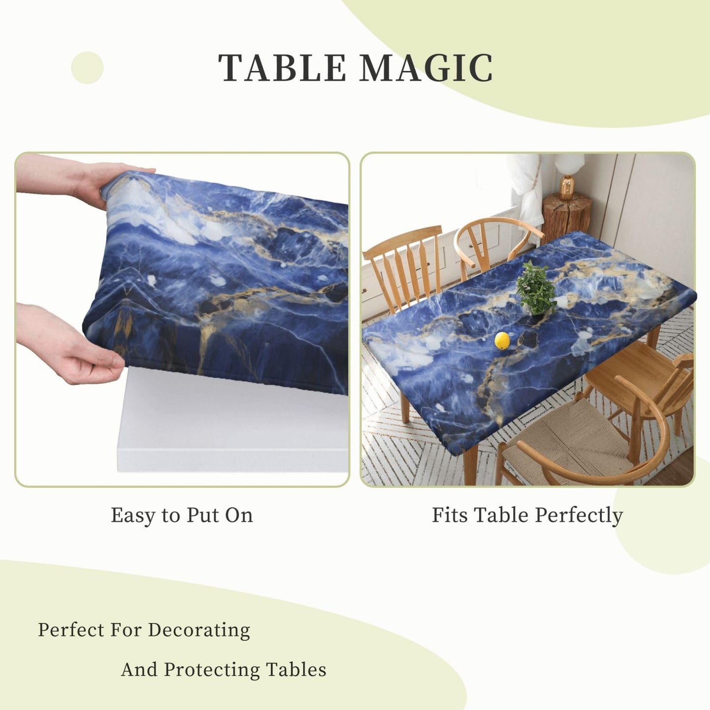 Blue Marble Rectangle Tablecloth with Elastic Edge, 5FT Table Cloths Washable Reusable Rectangular Table Cover for Kitchen Dining Party, 60" L X 30" W BST202