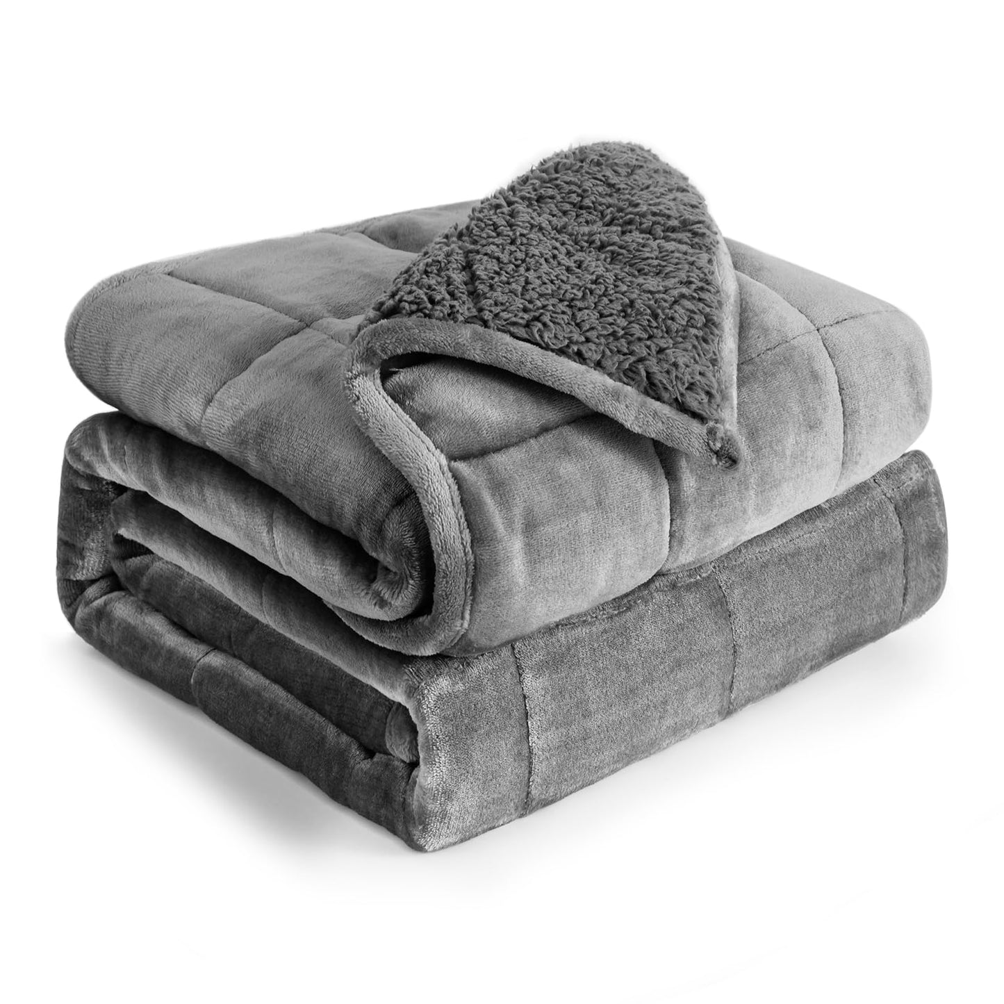 Cottonblue Sherpa Fleece Weighted Blanket for Adults 15 lbs 48x72in Soft | Cozy Flannel Weighted Throw Blankets Full Size for Calming Sleeping Relaxing, Warm Fuzzy Bed Sofa Heavy Blanket Washable,Grey BST202