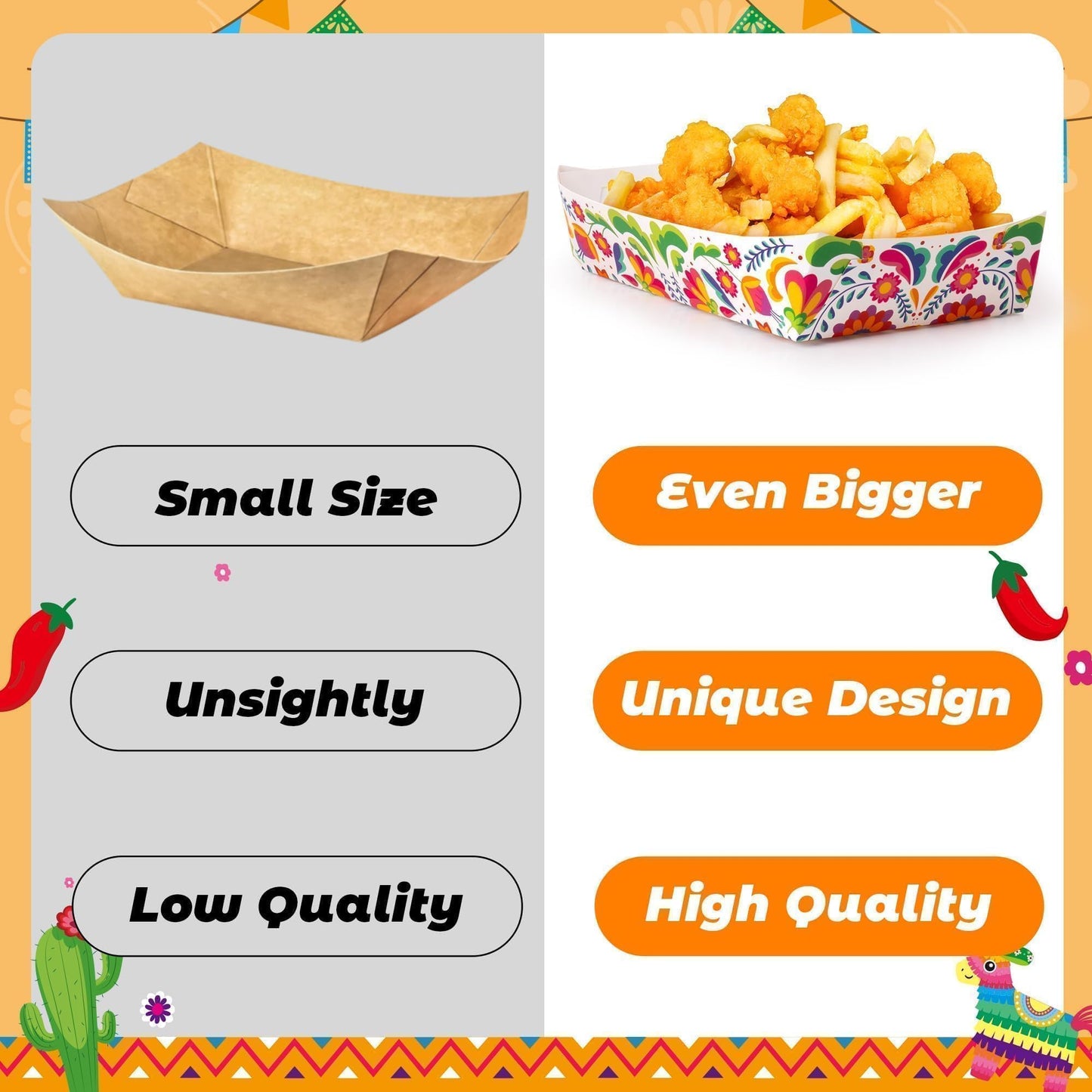 Mexican Taco Nights Food Trays 100Pcs Mexican Nacho Popcorn Unassembled Trays Snack Candy Holder Disposable Paper Plates Holiaday Carnival Party Supplies Concession Stand Food Containers BST202