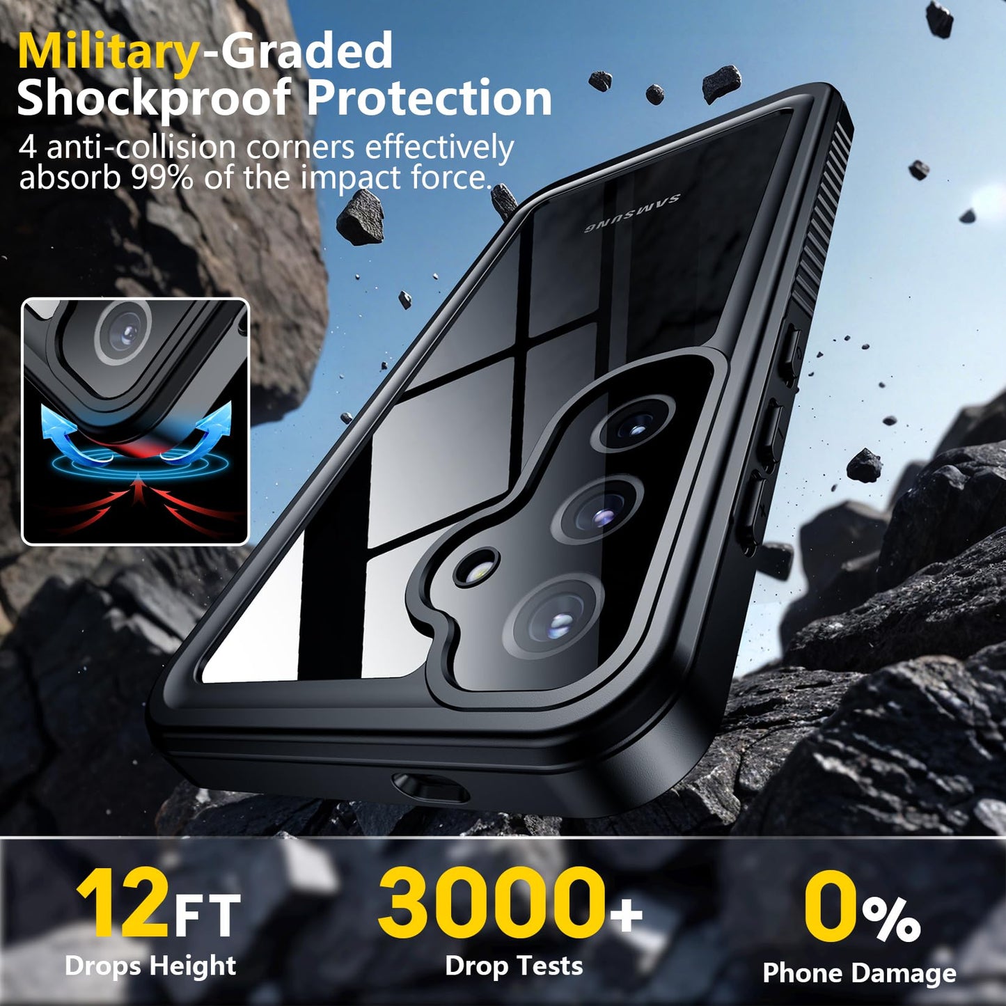 SPIDERCASE Designed for Samsung Galaxy S23 Case Waterproof,Built-in Screen & Camera Lens Protector[IP68 Underwater][Military Grade Shockproof] Full Body Protection Phone Case, Black/Clear WN420