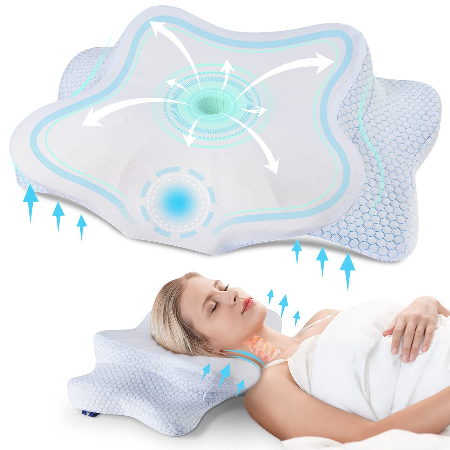 DONAMA Cervical Pillow for Neck and Shoulder,Contour Memory Foam Pillow,Ergonomic Neck Support Pillow for Side Back Stomach Sleepers with Pillowcase-Standard Size BST220