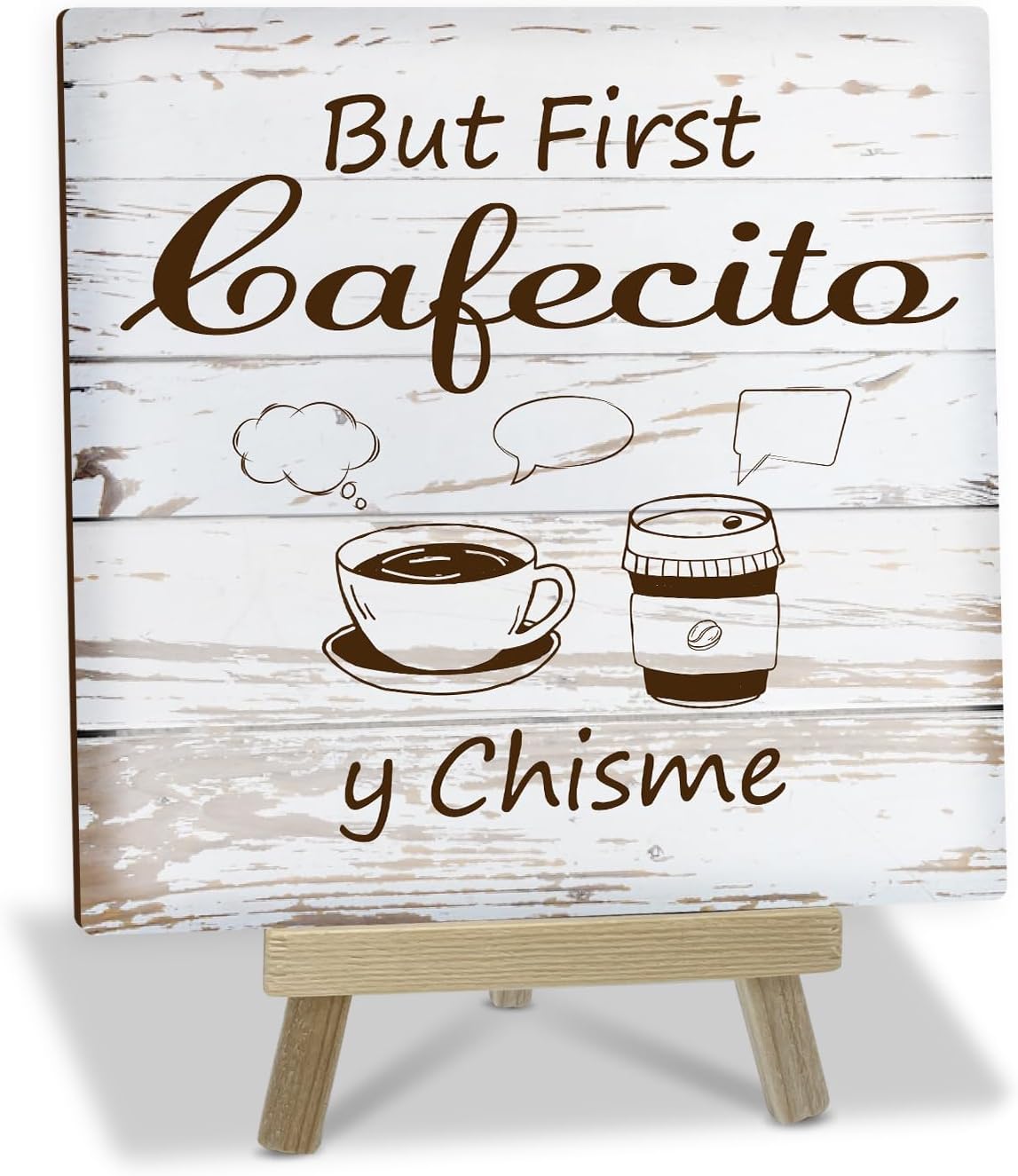 But First Cafecito Y Chisme Sign, Home Kitchen Coffee Signs Decor for Counter, Gifts for Coffee Lovers, Humor Kitchen Decorations Counter Bar Table Shelf Decor - 43 WN420