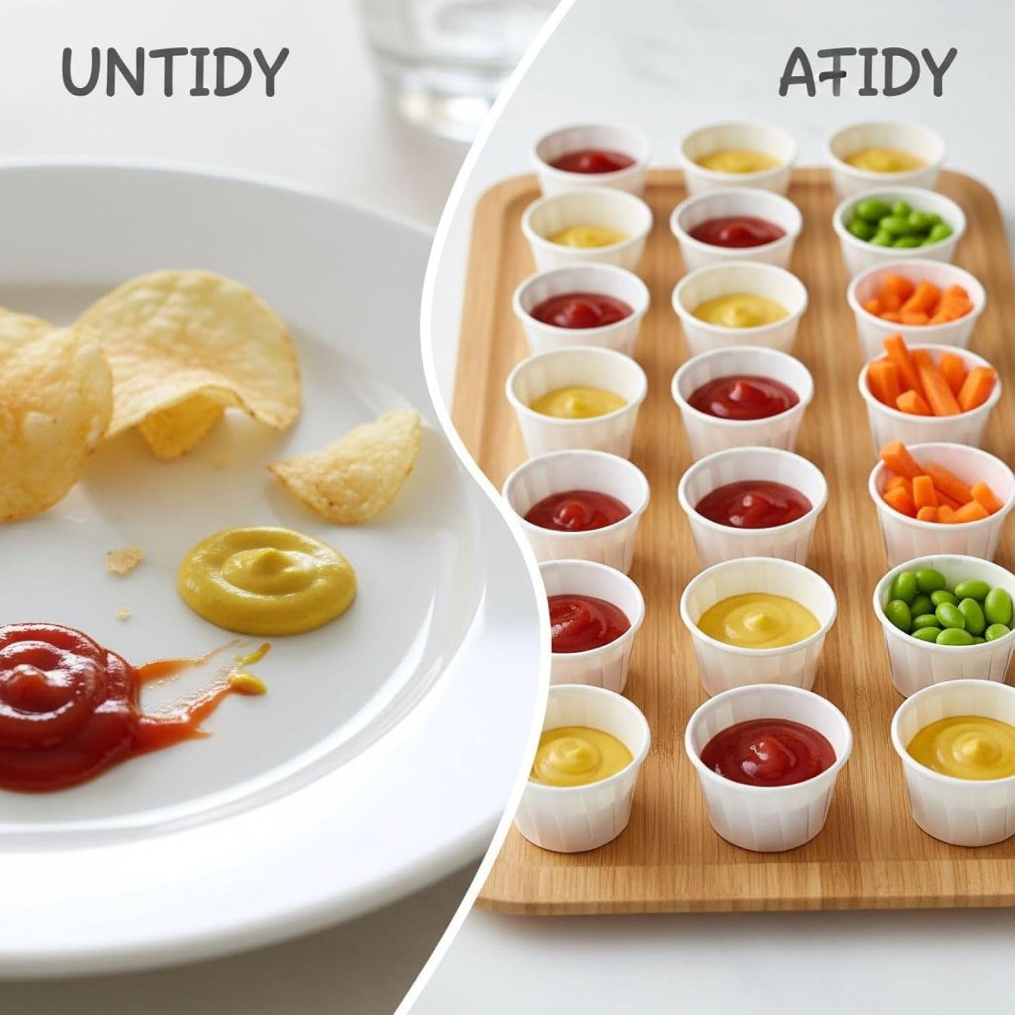 500 Pcs Disposable Food Safe Paper Cups, Waterproof Oil-Proof Condiment Cups with Rolled Rim, Pleated Design, Stable Base for Tasting, Sampling, Sauces, Snacks BST202