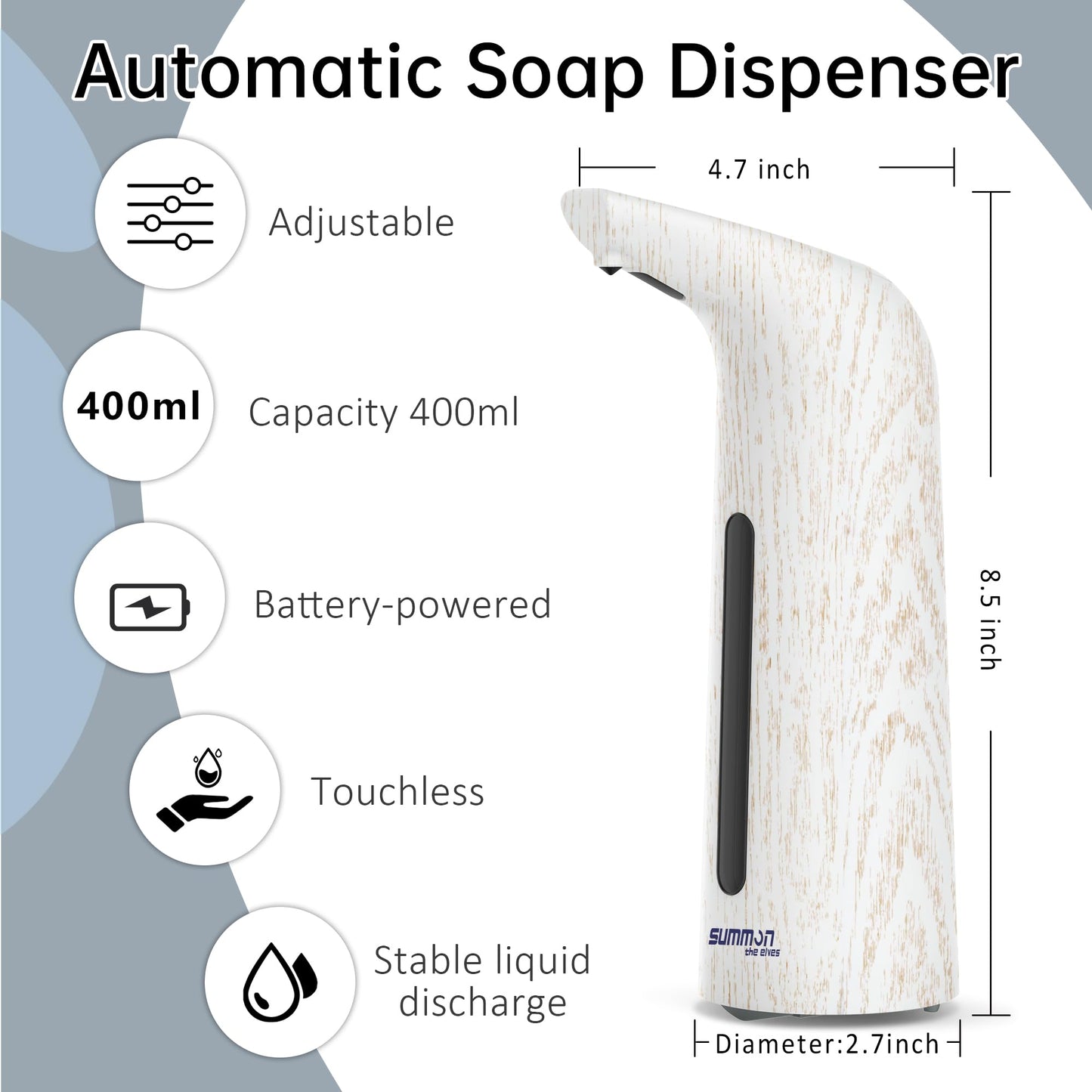 Automatic Soap Dispenser Touchless,400ML Hand & Dish Countertop Electric Liquid Dispenser with Sensor,Modern 4 Gear Adjustable Black Waterproof Battery Operated Kitchen Auto Soap Pump WN420