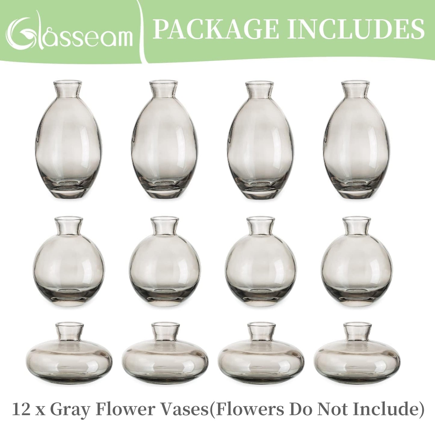 Glasseam Clear Glass Bud Vase, 3Pcs/Set Modern Decorative Small Mini Flowers Vases Short Minimalist Aesthetic Home Decor Vintage Cute Handmade Tiny Wedding Table Centerpieces for Single Flower Rose BST326H