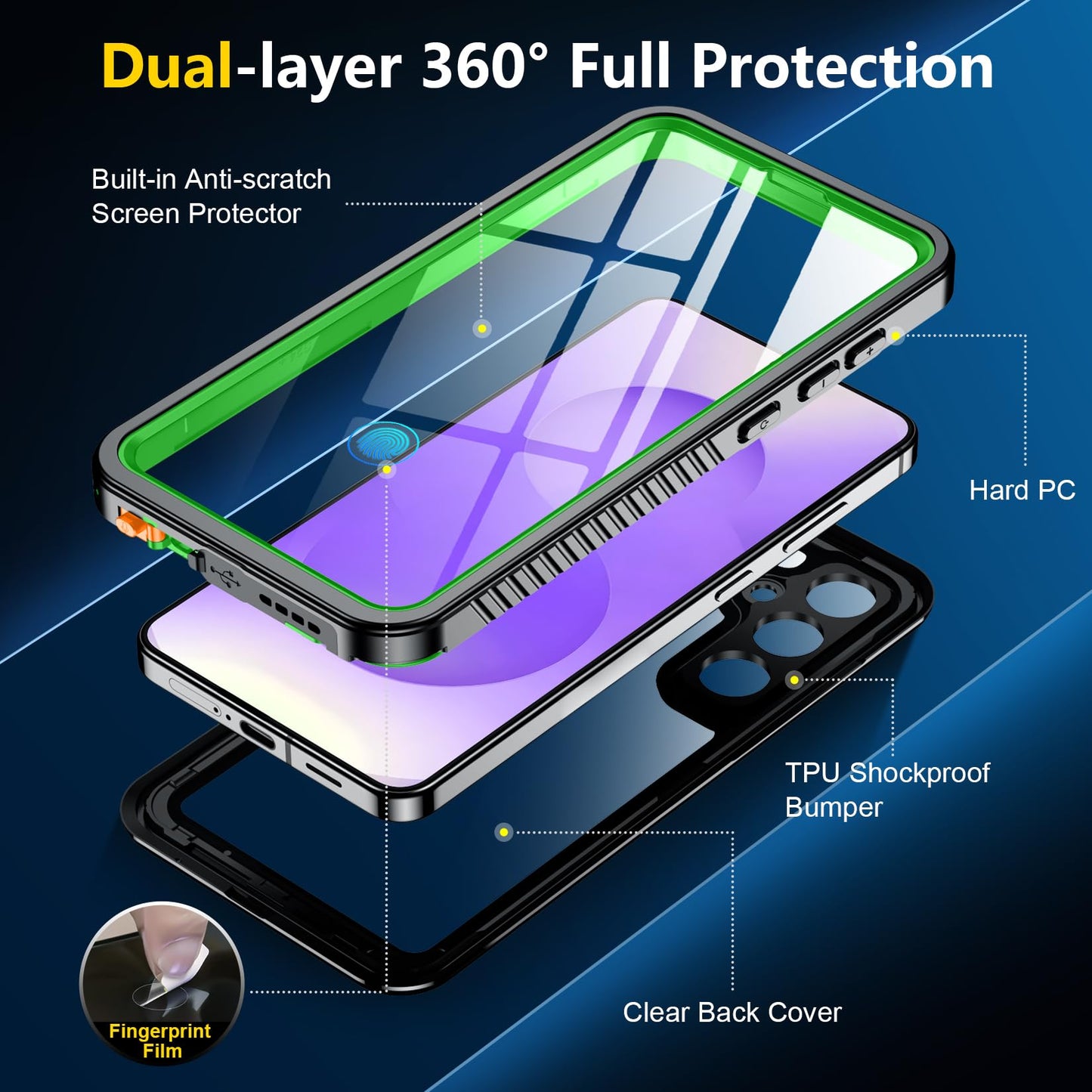 SPIDERCASE Designed for Samsung Galaxy S23 Case Waterproof,Built-in Screen & Camera Lens Protector[IP68 Underwater][Military Grade Shockproof] Full Body Protection Phone Case, Black/Clear WN420