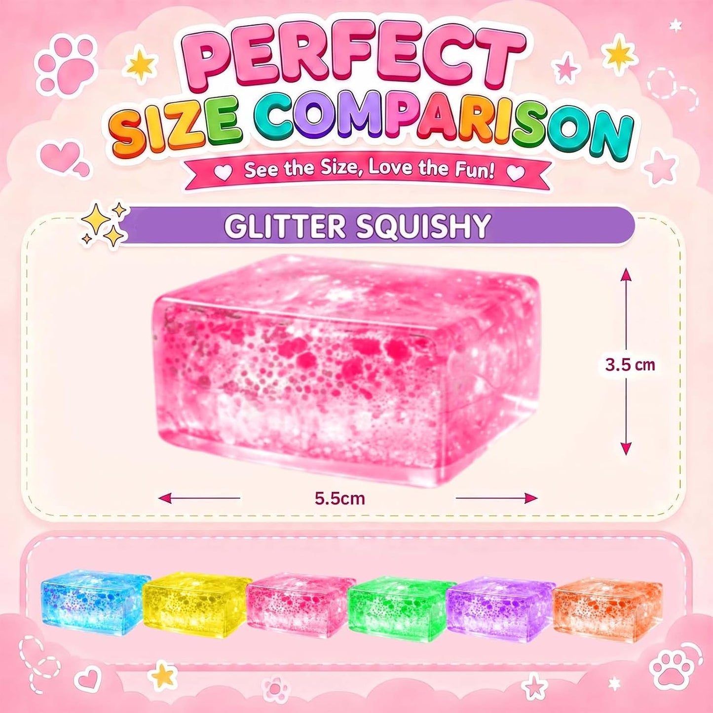 BENWIL 6 Pack Big Glitter Sugar Ice Cube Squishy Stress Balls Kit - Cube Squeezee Fidget Squishy Box Toys for Kids Adults, Holiday and Birthday Gifts, Perfect Party Toy Gift, Easter Basket Gift BST326H