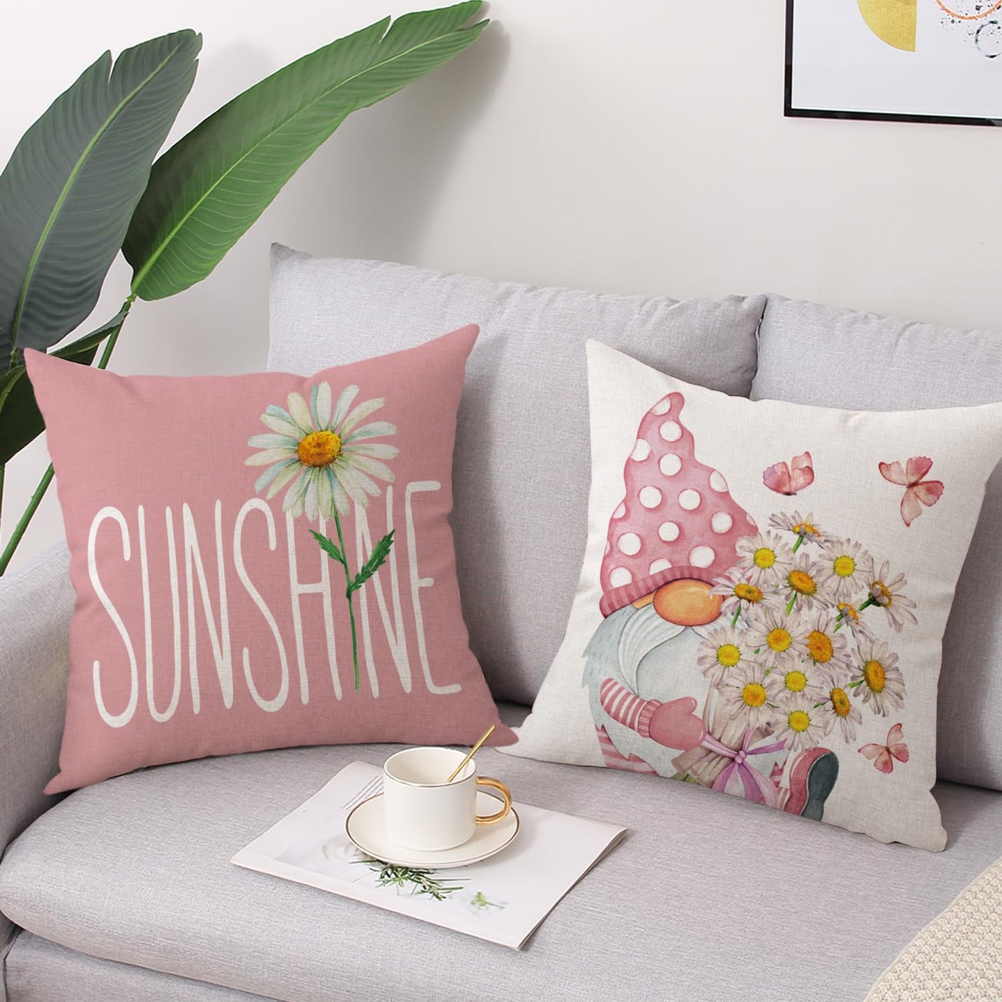 Spring Easter Pillow Covers 18x18 Set of 2 Rabbit Bunny Carrot Truck Spring Flowers Decorative Throw Pillow Covers for Home Office Sofa Bed Couch BST326L