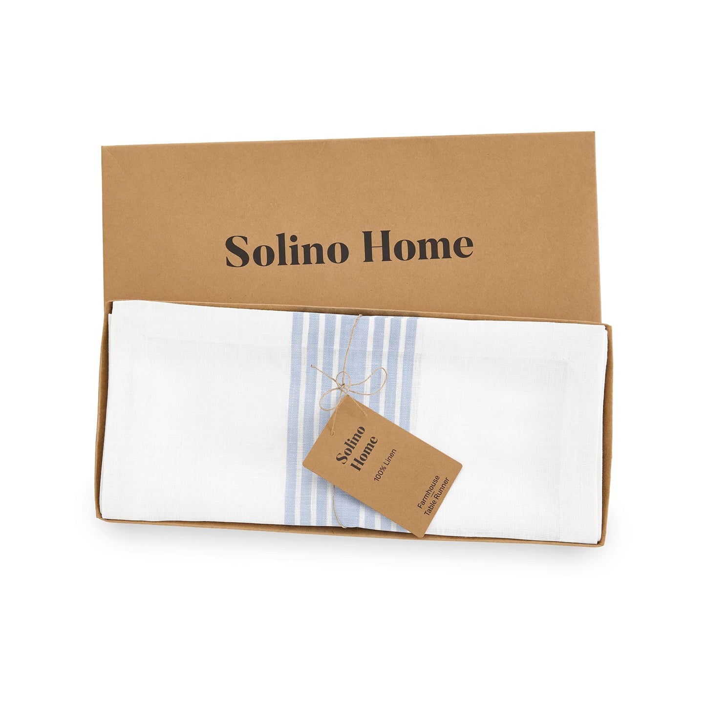 Solino Home 100% Linen Table Runner, 14 x 60 in, Black and White Striped | Farmhouse Table Runners for dining, console and side tables; vintage grain sack centre stripe; Pure Linen; OEKO-TEX Certified BST326SOLH