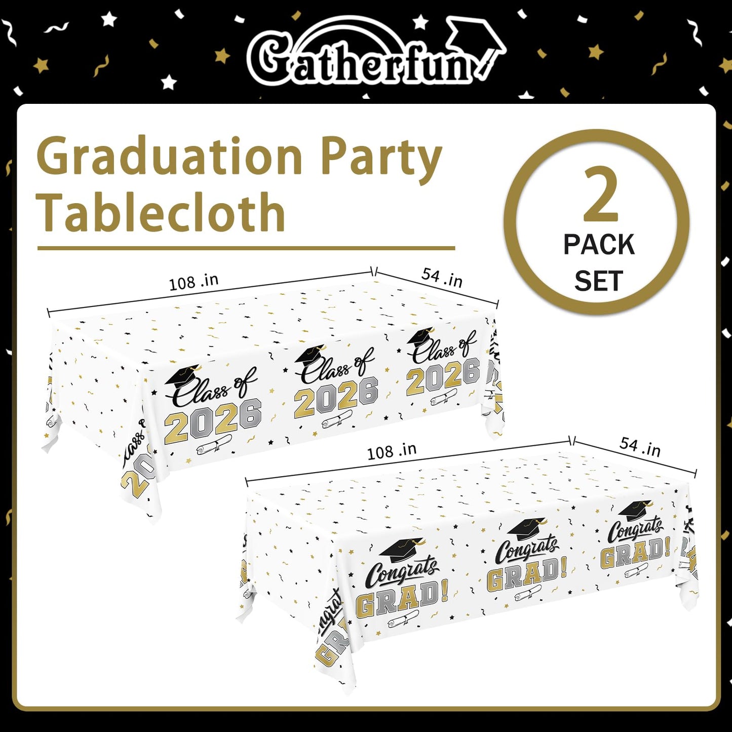 Gatherfun 2026 Graduation Decorations : 2-Pack Congrats Grad Disposable Tablecovers - Class of 2026 Red Themed Table Cloths, for Graduation Party Supplies & Graduation Backdrop, 54" X 108" BST326L