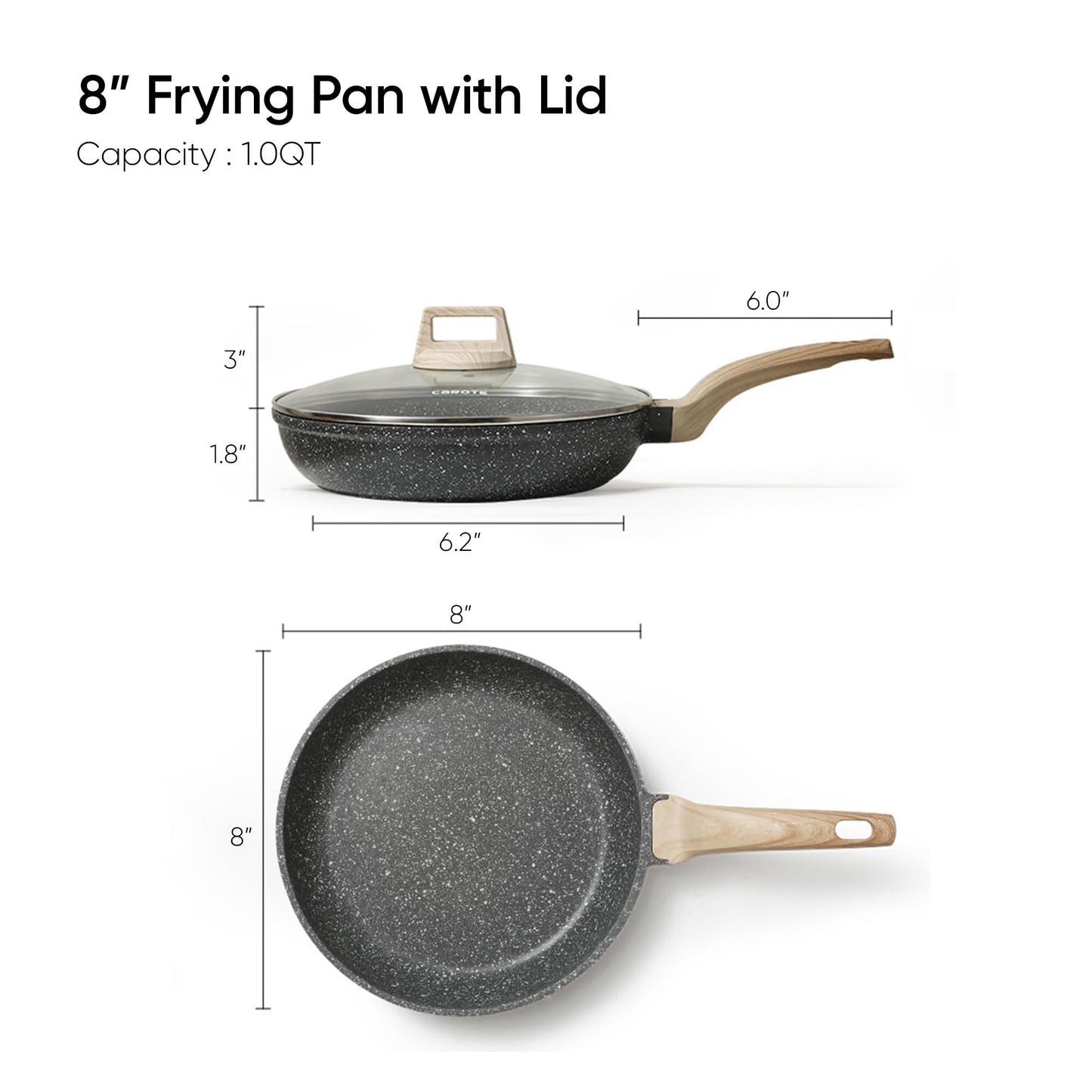 CAROTE Non Stick Frying Pan, 12 Inch Cream White Skillet with Glass Lid | Non Toxic Kitchen Healthy Cookware, Compatible with All Stovetop, Easy to Clean, PFOA Free BST202