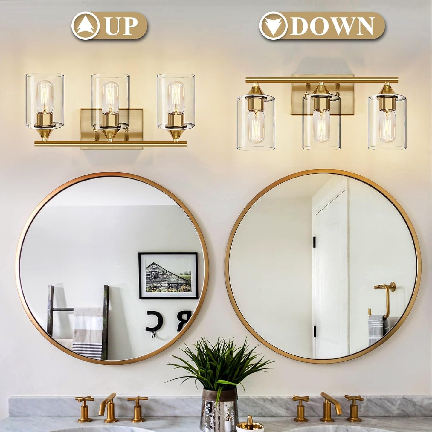 Gold Bathroom Light Fixtures,3-Light Vanity Lights RD12