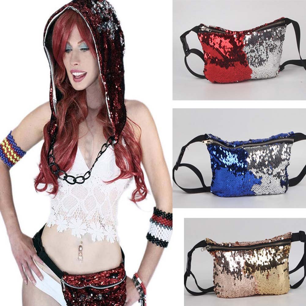 YEKEYI Reversible Mermaid Sparkling Sequins Glitter Belt Waist Bag Handbag Wallet Purse Case Cosmetic Makeup Bag Waist BST220