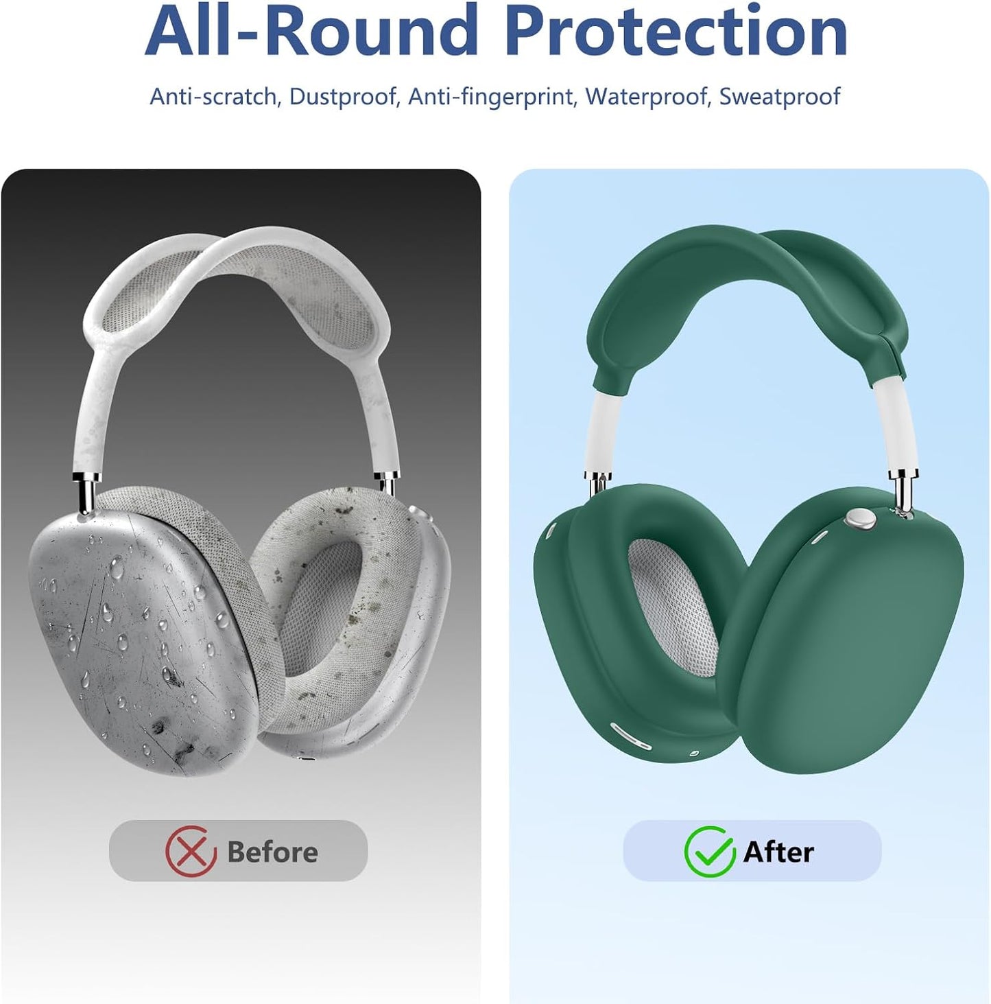 Case for Airpods Max Headphones, Ear Pad Case Cover/Ear Cups Cover/Headband Cover for AirPods Max 2 & 1 (USB-C/Lightning) (2026/2024/2020), Silicone for Apple Airpod Max 2,Accessories Cases,Deep Green WN420