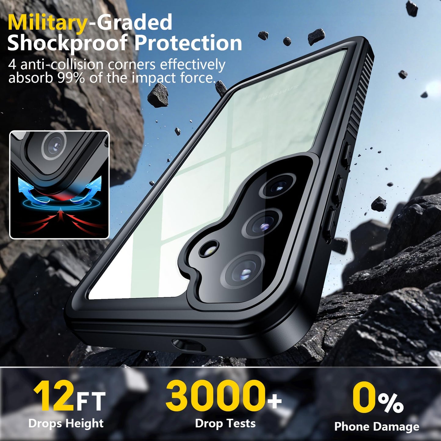 SPIDERCASE Designed for Samsung Galaxy S23 Case Waterproof,Built-in Screen & Camera Lens Protector[IP68 Underwater][Military Grade Shockproof] Full Body Protection Phone Case, Black/Clear WN420