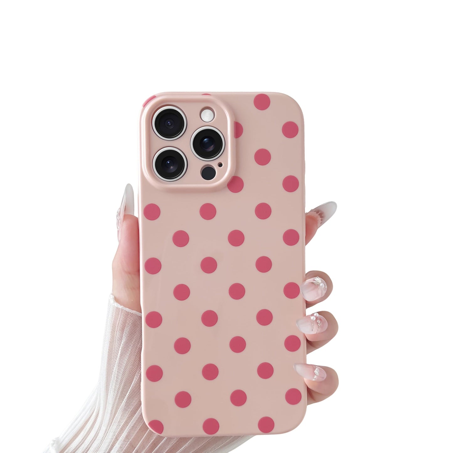 Skyseaco Compatible with iPhone 15 Case Cute Polka Dot Phone Case Soft Slim TPU Shockproof Phone Cover Full Camera Protection for Women Girls - Black WN420
