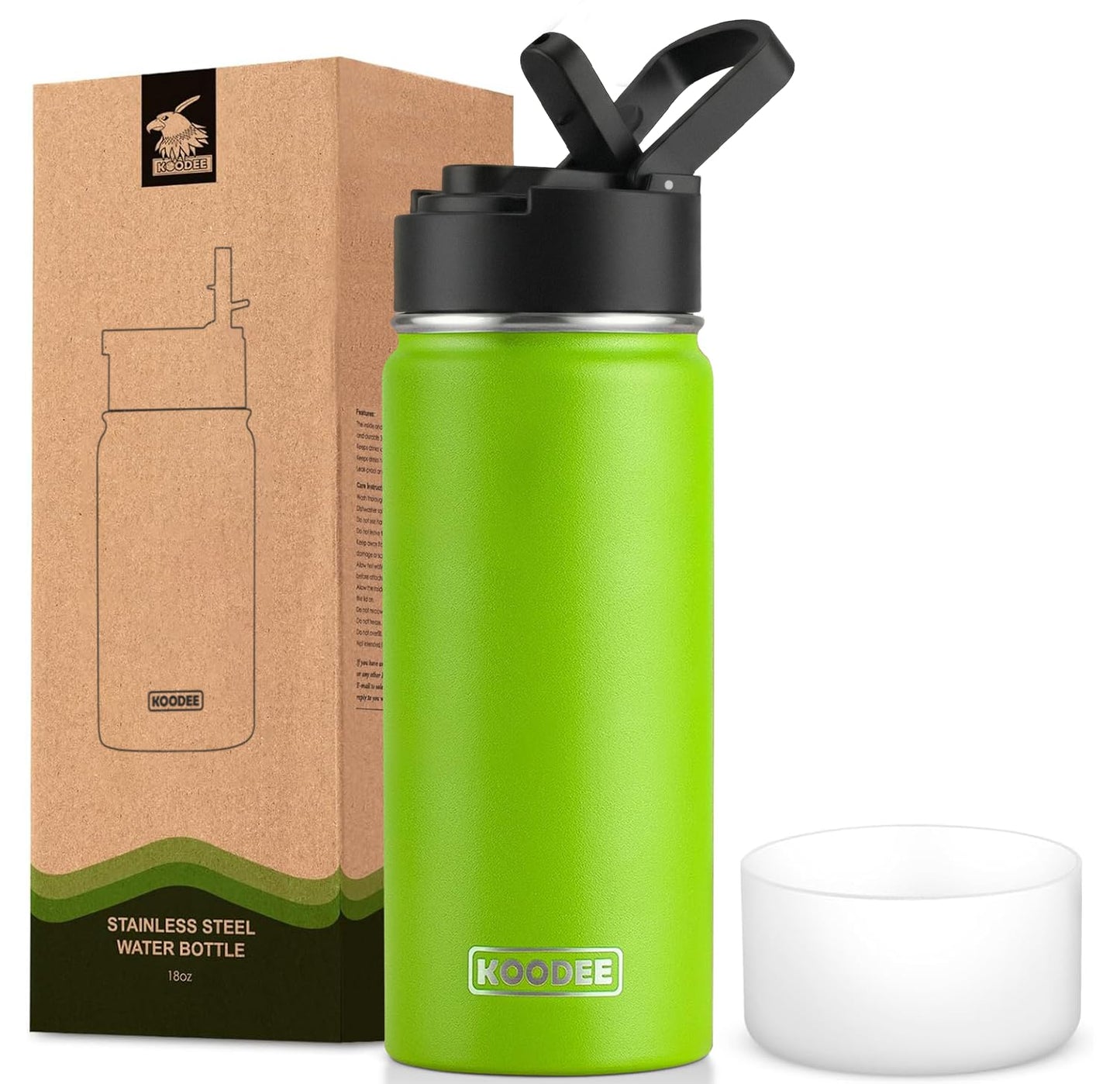 koodee Water Bottle-12 oz Stainless Steel Double Wall Vacuum Insulated Water Bottle for School-Wide Mouth Flask with Straw Lid (Teal) BST220