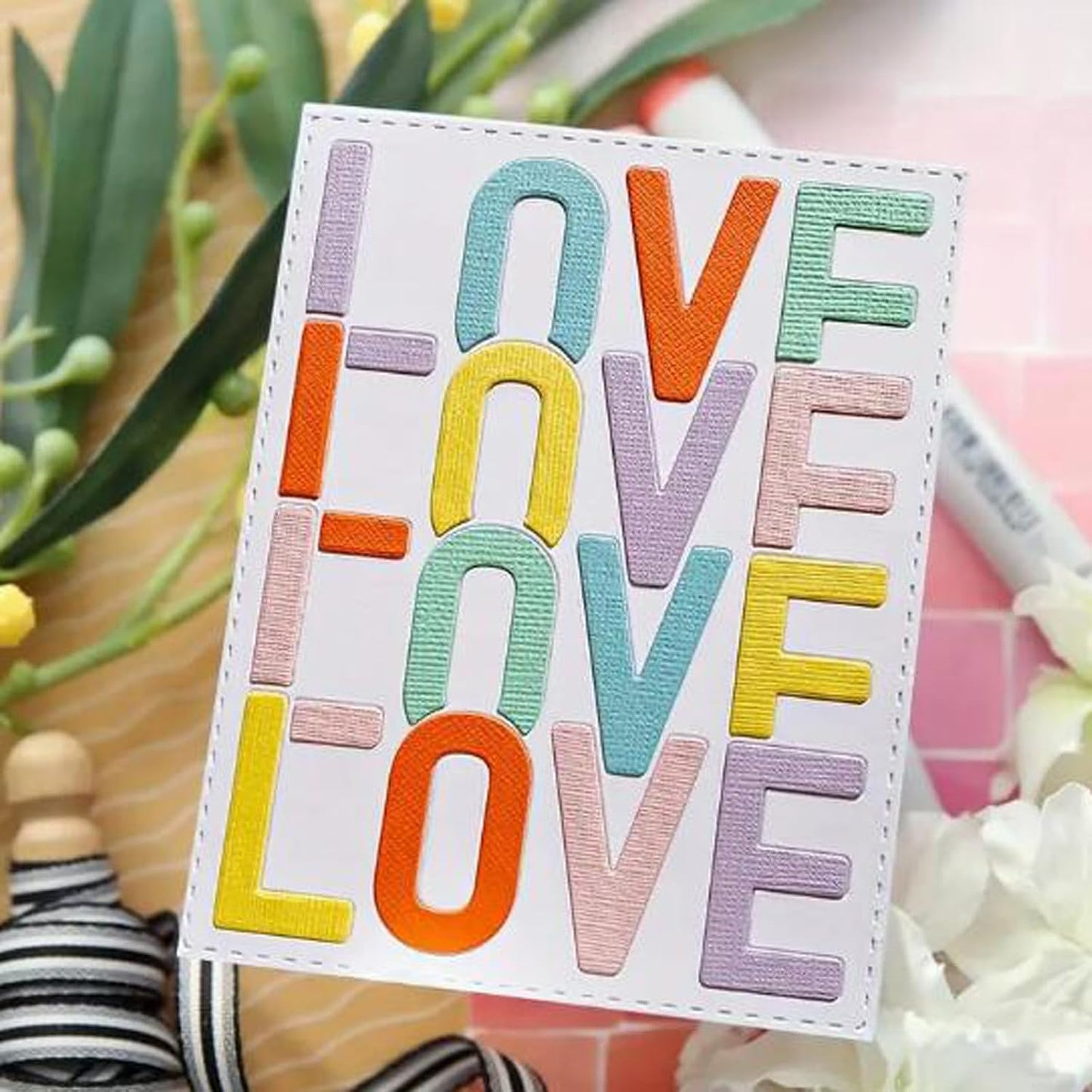 Valentine's Day Love Frame Metal Die Cuts,Happy Valentine's Day Love Square Frame Cutting Dies Cut Stencils for DIY Invitation Card Scrapbooking Album Decorative Embossing Paper Dies Card Making BST326L
