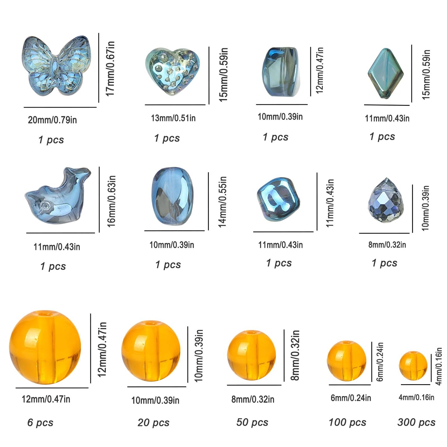 476pcs Orange Round Crystal Glass Beads (4/6/8/10/12mm) with 8pcs Charming Pendants for Jewelry Making, Smooth Round Glass Spacer Loose Beads for Crafts Bracelets Necklaces Charms BST220