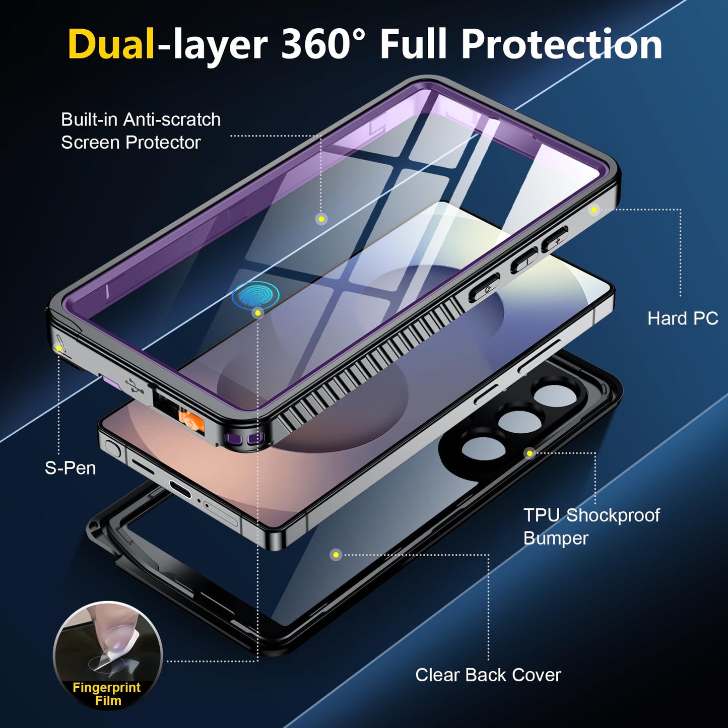 SPIDERCASE Designed for Samsung Galaxy S23 Case Waterproof,Built-in Screen & Camera Lens Protector[IP68 Underwater][Military Grade Shockproof] Full Body Protection Phone Case, Black/Clear WN420