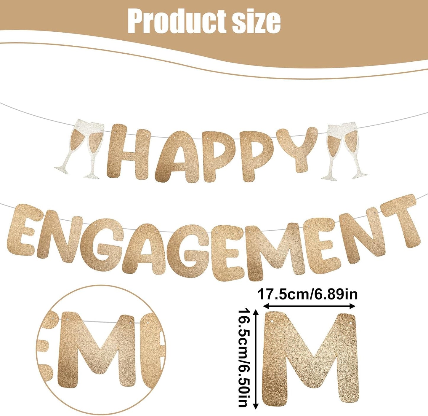 Happy Engagement Banner, Pre-Strung Glitter Engagement Party Decorations Congratulations Engaged Banner Wedding Bachelorette Party Supplies (Champagne Gold) BST202
