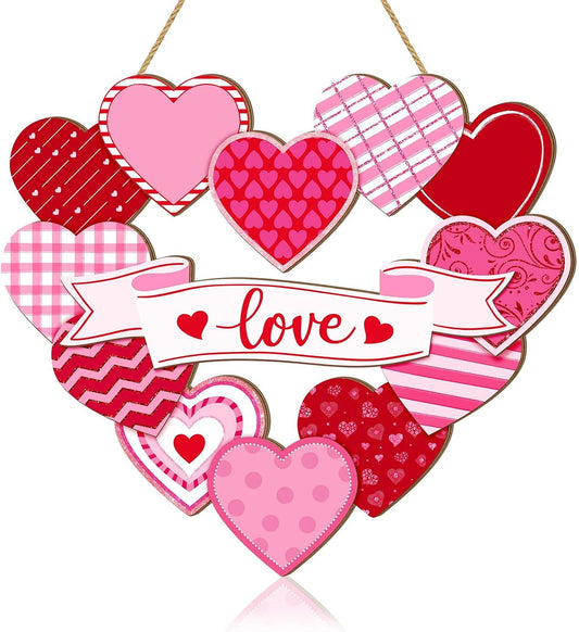 12.8’’ Heart Shaped Door Sign Wreath, LOVE Door Sign Wreath for Wedding, Wooden Wreath Decorations for Anniversary Wall Decor, Party, Tree, Door, Bedroom BST326L