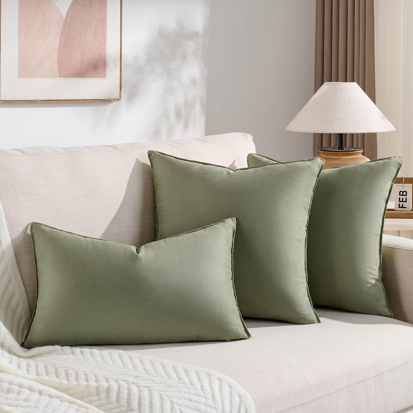 Fancy Homi 4 Packs Olive Green Decorative Throw Pillow Covers 18x18 inch, Super Soft Faux Suede Decor Square Pillow Covers 45x45 cm, Solid Cushion Cover for Couch Living Room Sofa Bedroom BST220