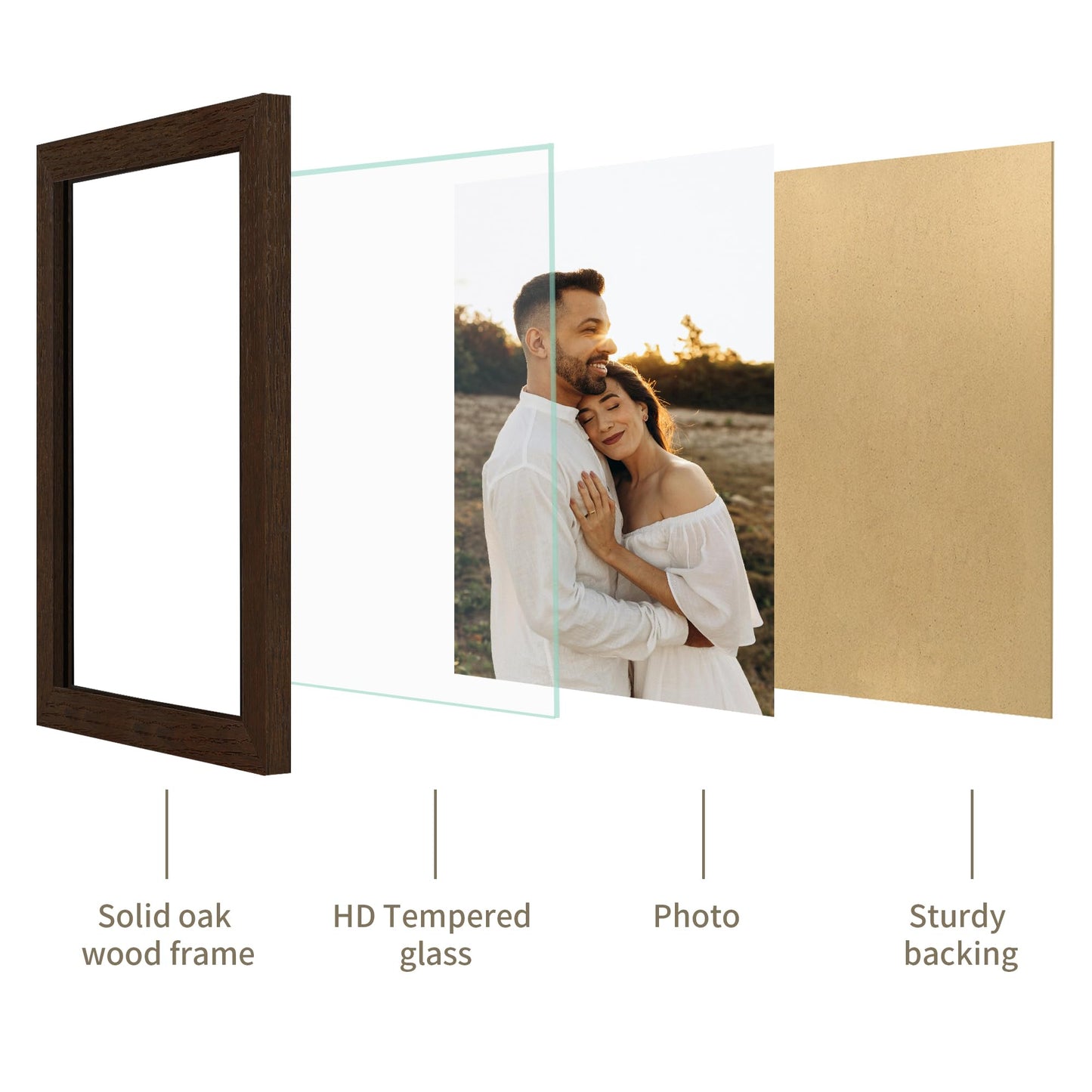 YESKAY 12x16 Picture Frame - 12 x 16 Photo Frame Made of Solid Oak Wood and Real Glass,Display Picture 4 Opening 5x7 with Mat or 12x16 Without Mat for Wall Mounting(Color Walnut) BST326H