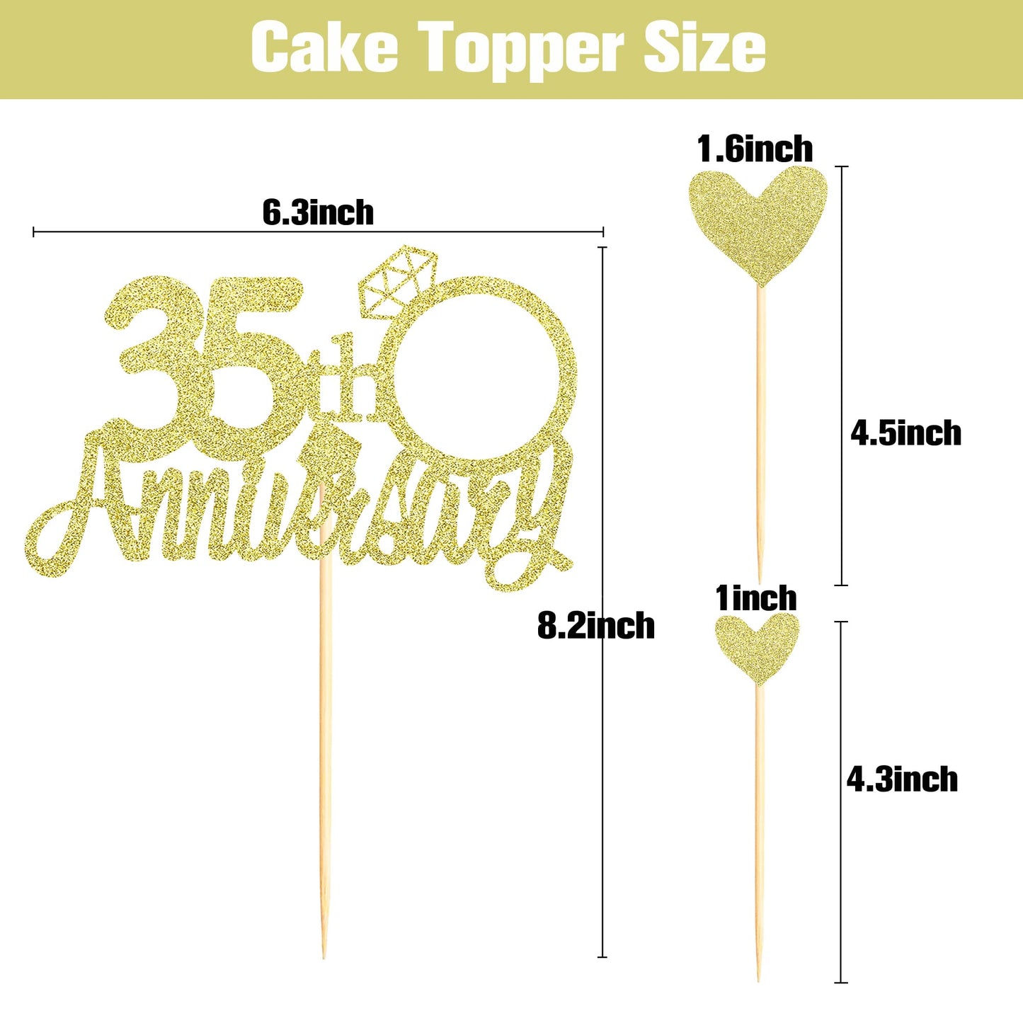 Sumerk 13 PCS Gold Glitter 55th Anniversary Cake Topper Happy 55th Anniversary Wedding Anniversary Cake Decorations BST220