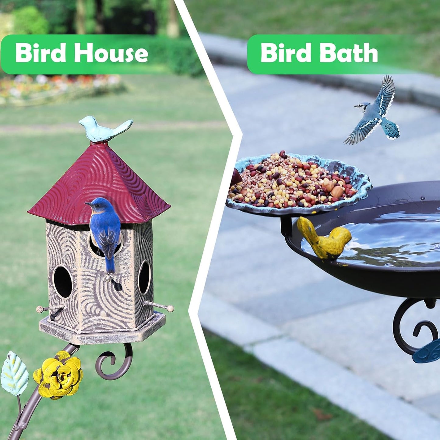 4-in-1 Metal Birdhouse On Poles, Birdhouses for Outdoors Lawn Decor WN420
