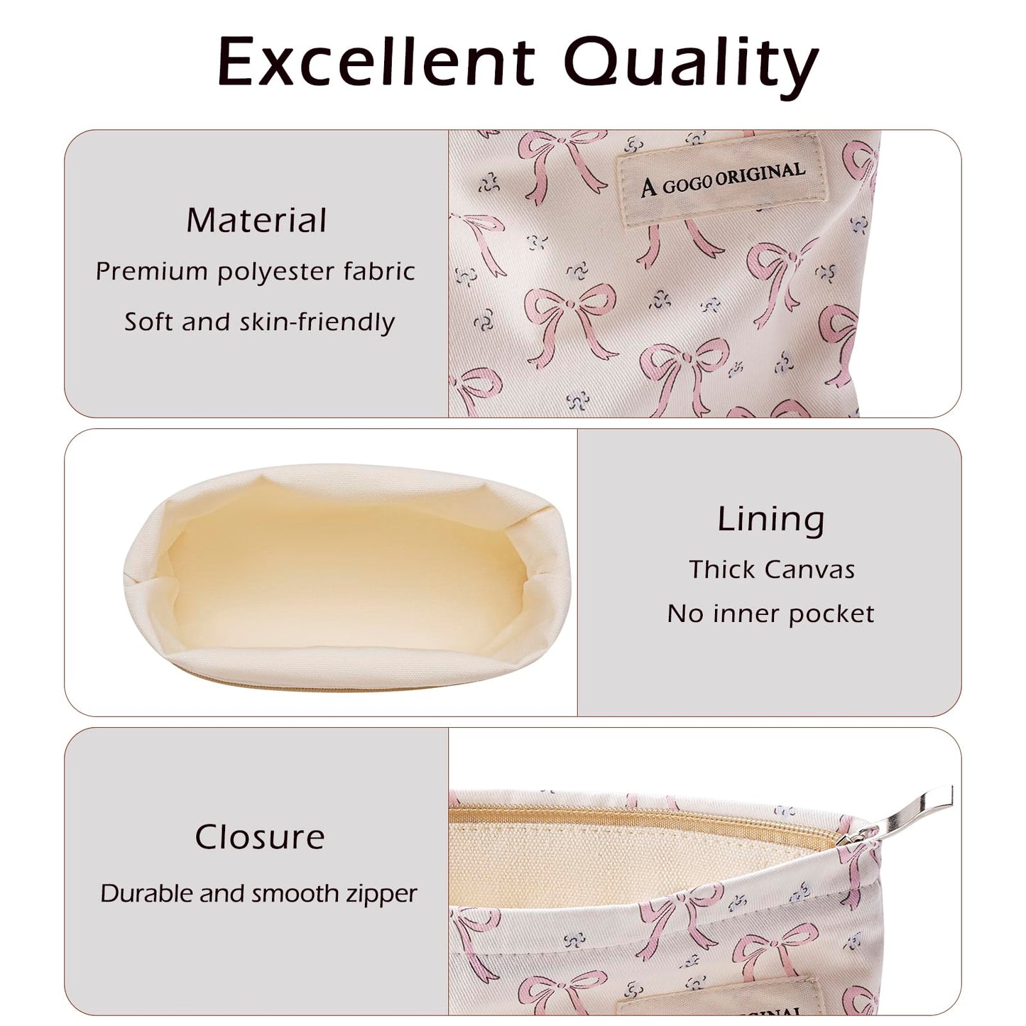 RSRSLEII Striped Makeup Bag for Women, White Cosmetic Bag with Bow, Travel Toiletry Cosmetic Bag with Zipper, Cute Women Aesthetic Organizer Storage Pouch, Girls Handbags Purses (06 White Stripe Bow) BST220