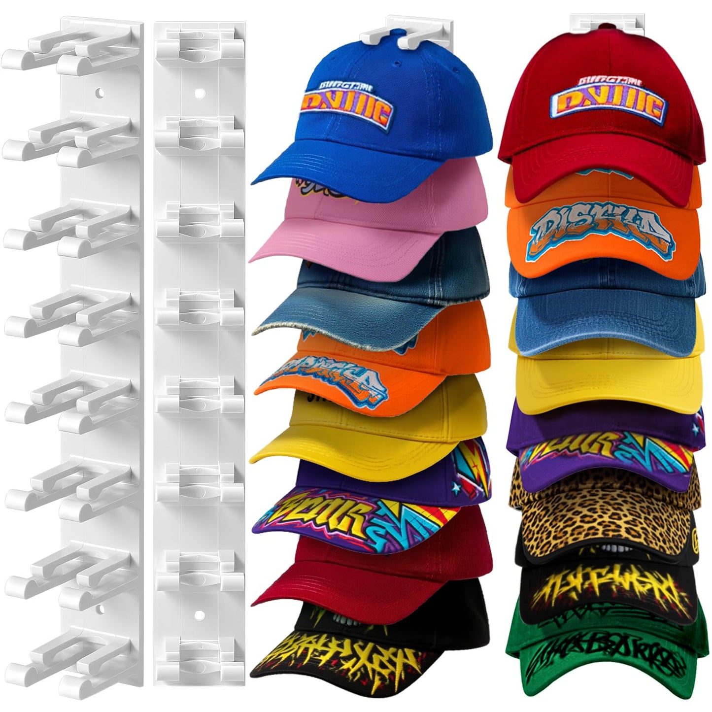 Hat Hook for Wall, 2 Pack Hat Organizer Hold up to 20 Hats,Hat Holder with Strong Adhesive and 8 Pack Screws, Cap Holder Hat Hangers for Wall Closet Door and Bedroom(B-Black) BST220