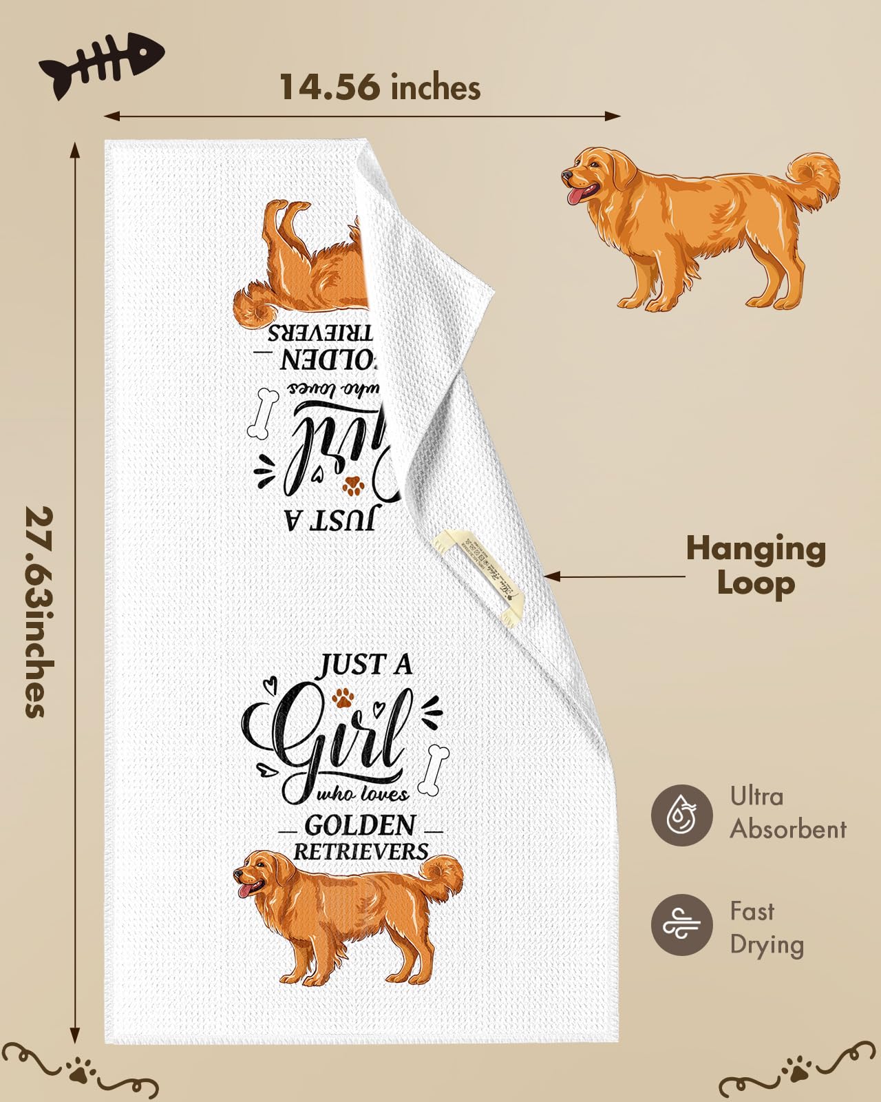 Miss Adola Dog Funny Kitchen Towels - 15x28 Inch Decorative Waffle Microfiber Dish Cloths Cute Absorbent Reusable Hand Tea Towels with Hanging Loop French Bulldog Gift for Dog Lovers WN420