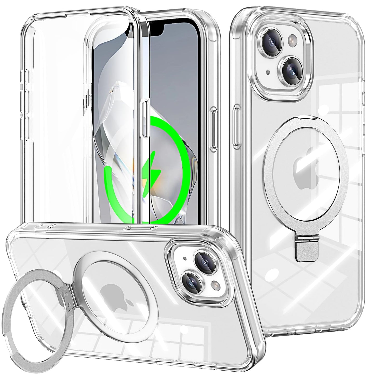 for iPhone 13 Pro Full Body Shockproof Case with Magnetic Invisible Stand [Compatible with MagSafe] Built-in Screen Protector Military Drop ProtectionTranslucent Phone Cover -Hot Pink WN420