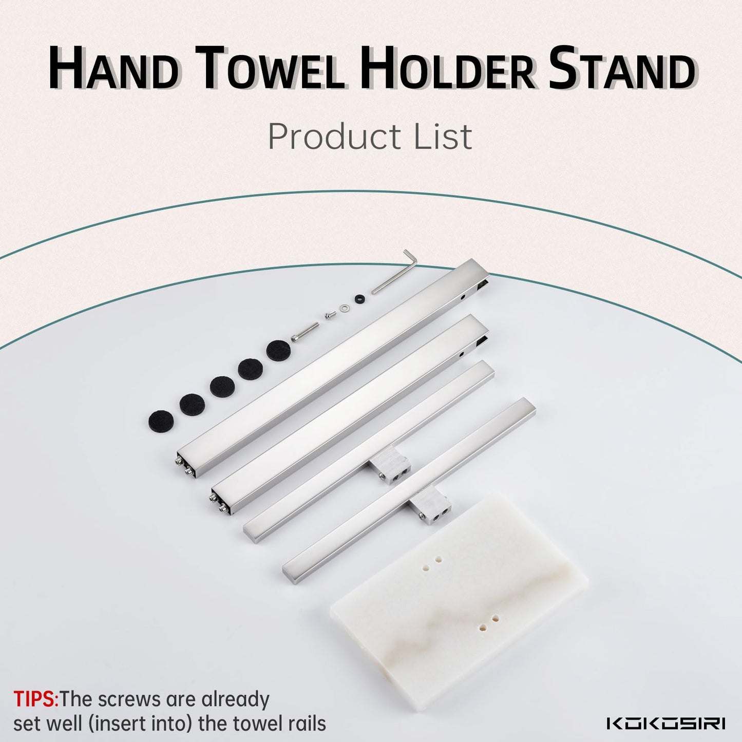 KOKOSIRI Hand Towel Holder Black Stand Towel Rack with Marble Base for Bathroom Kitchen Vanity Countertop, Stainless Steel 15.7'' Height THS0002-SM-BK BST202