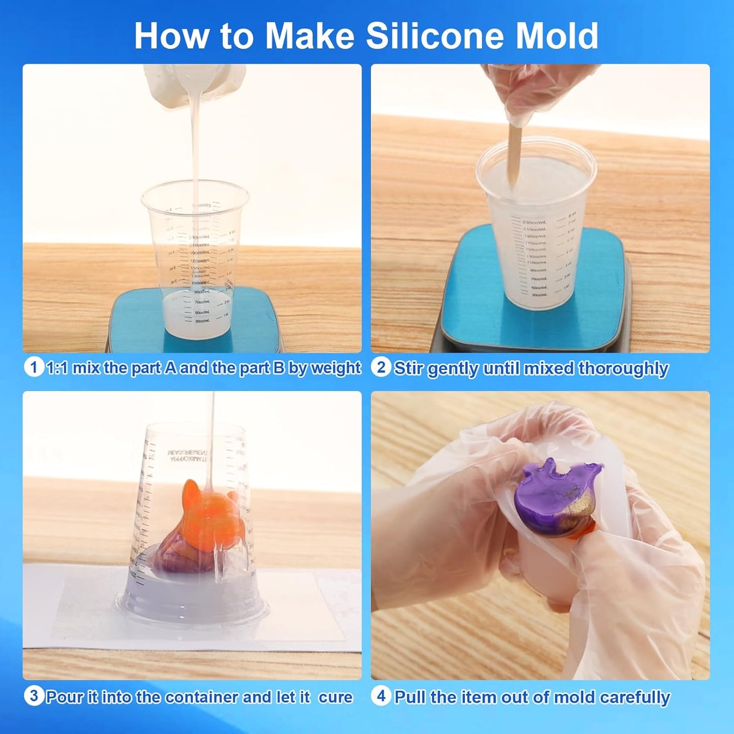 CHANGTIKEJI Silicone Mold Making Kit, 38.8oz 10A Elastic Liquid Silica Gel for Casting Resin molds and Candle & Soap Mold,Fast Cure Translucent Platinum Silicone Rubber BST326H