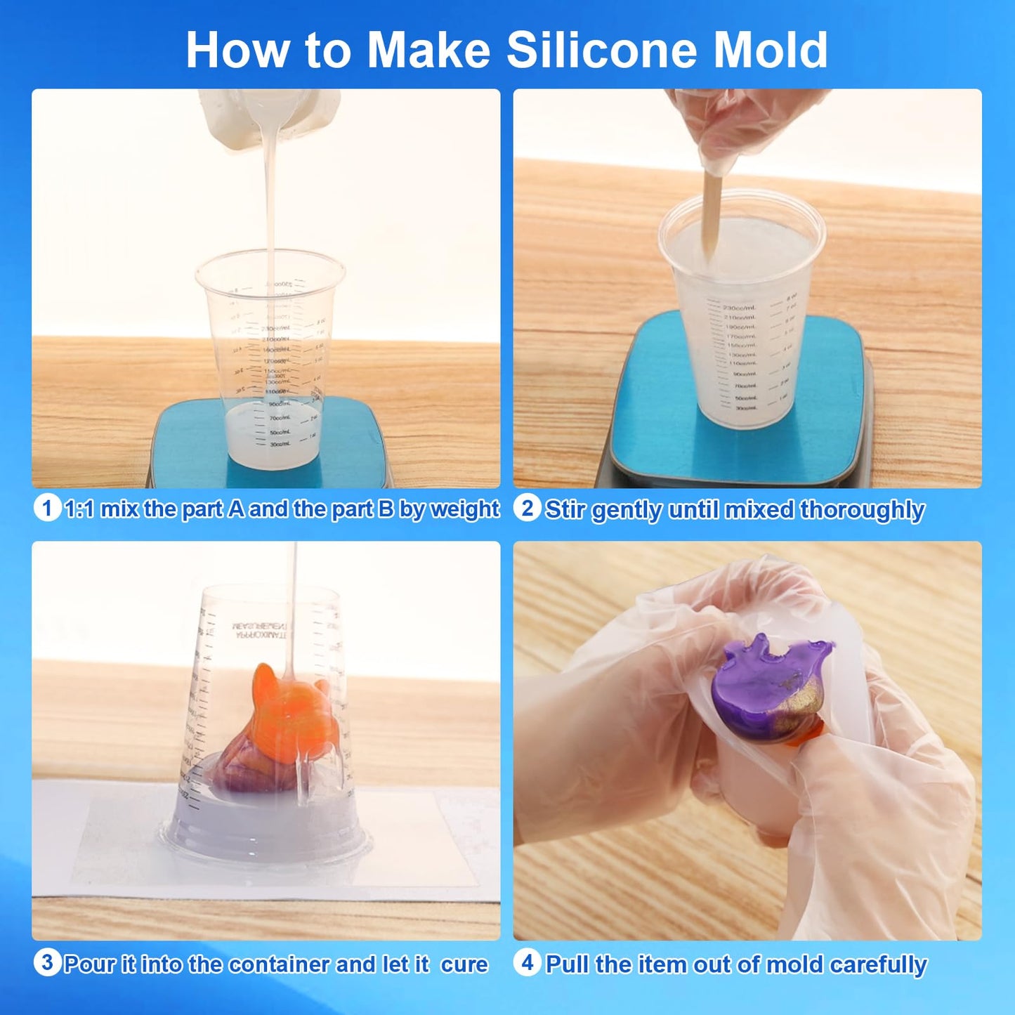 CHANGTIKEJI Silicone Mold Making Kit, 38.8oz 10A Elastic Liquid Silica Gel for Casting Resin molds and Candle & Soap Mold,Fast Cure Translucent Platinum Silicone Rubber BST326H