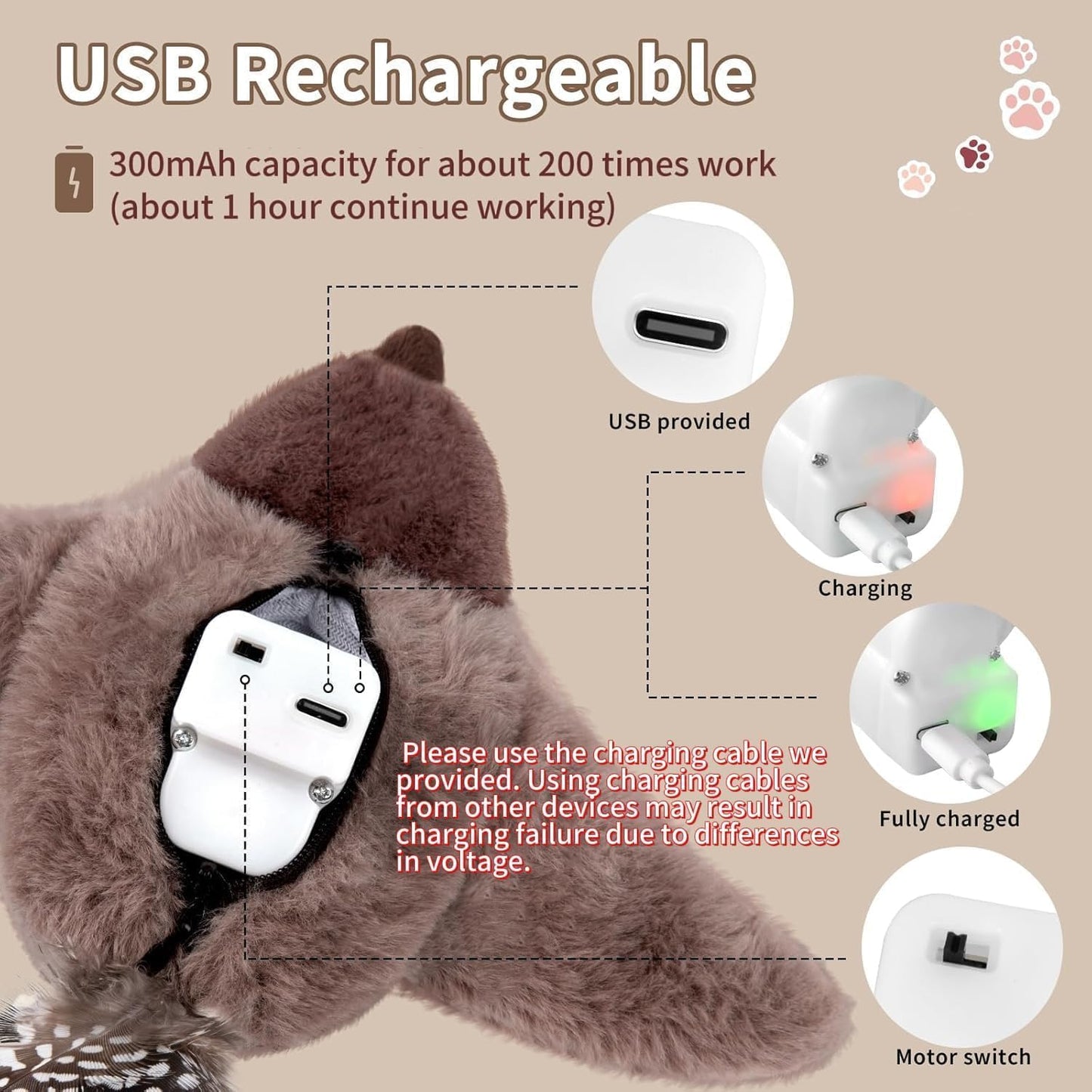 Cat Toys Flapping Birds with Catnip Bags, Rechargeable Chirping Interactive Kitten Toy Kicker, Lifelike Birdie Tweets, Indoor Enrichment Moving Wings Cat Exercise Toys for All Breeds Cat Dog(Oriole) WN420